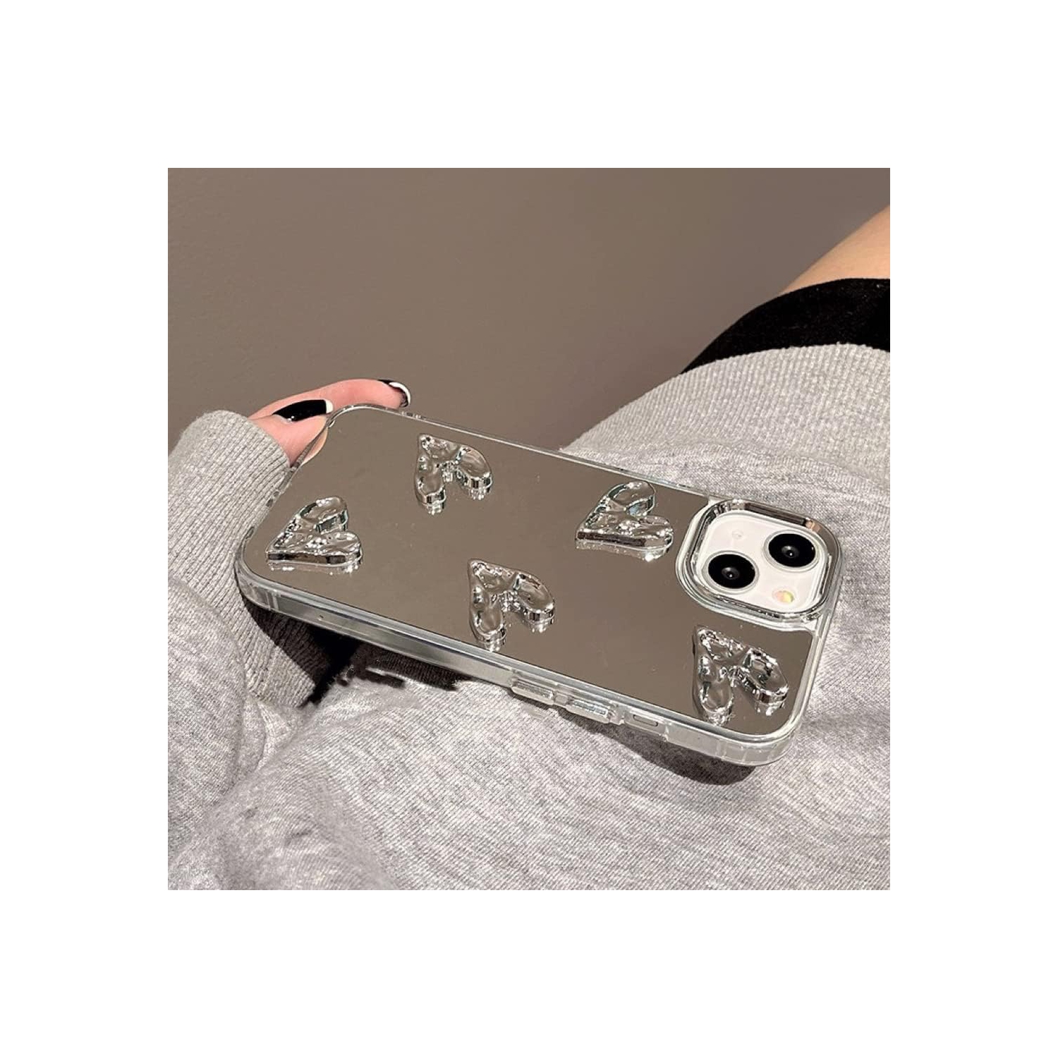 Cute Silver 3D Heart Trendy Mirror Phone Case for iPhone 11 Pro Case for Teen Girls Women - 5.8 Inch