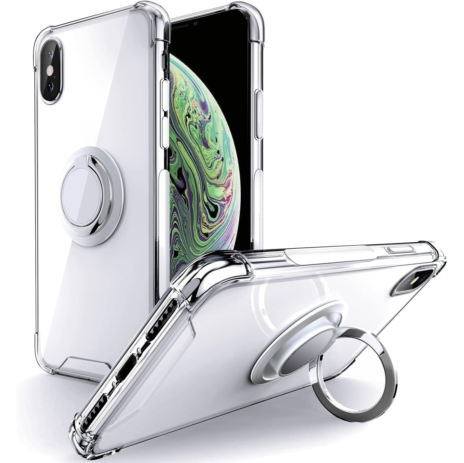 for iPhone X/Xs Phone Case Clear with Ring Kickstand, Protective Shock -Absorbing Bumper Shockproof Phone