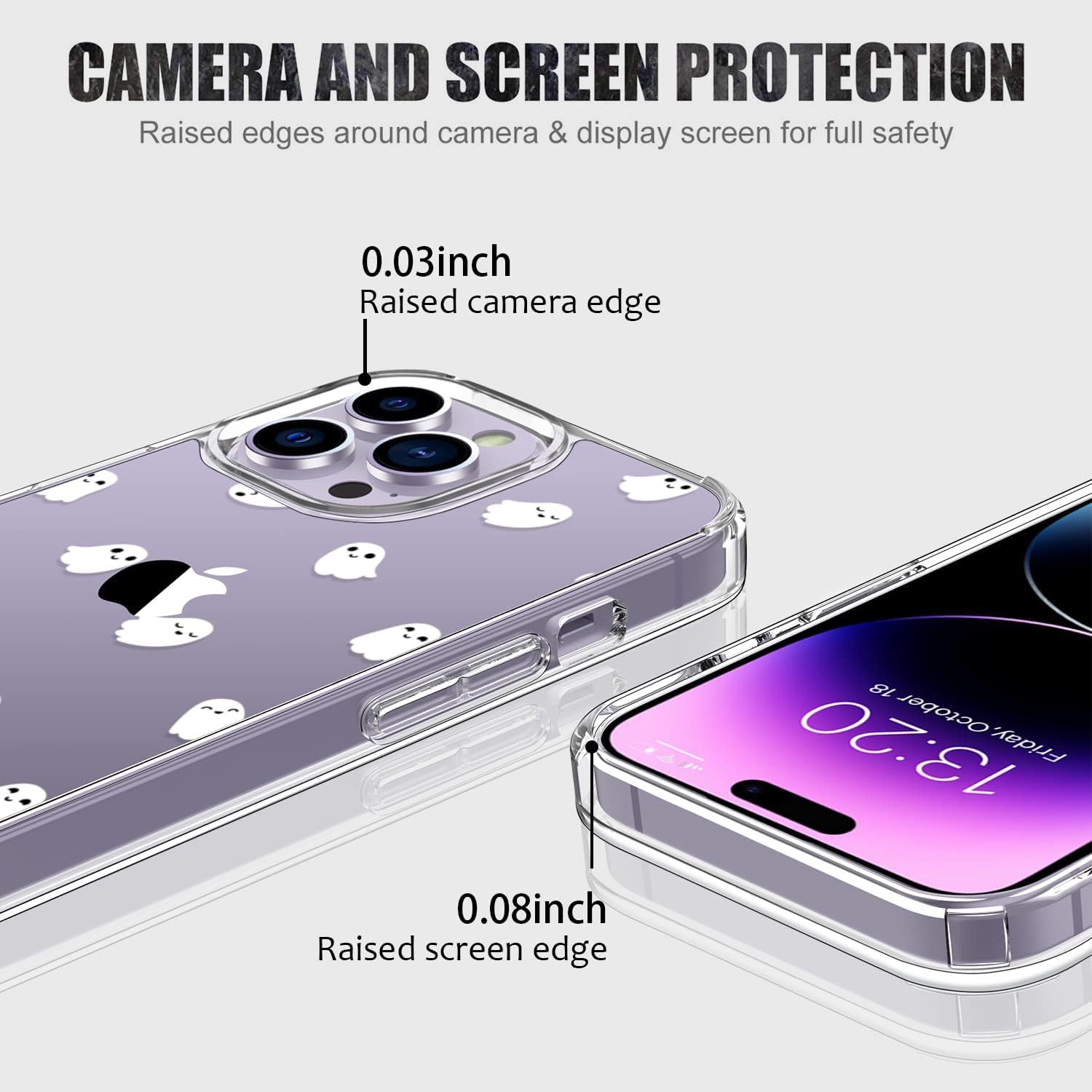 iPhone 14 Pro Max Case with Screen Protector, Clear Cover with Fashion Cute Designs for Women Girls, Slim Fit