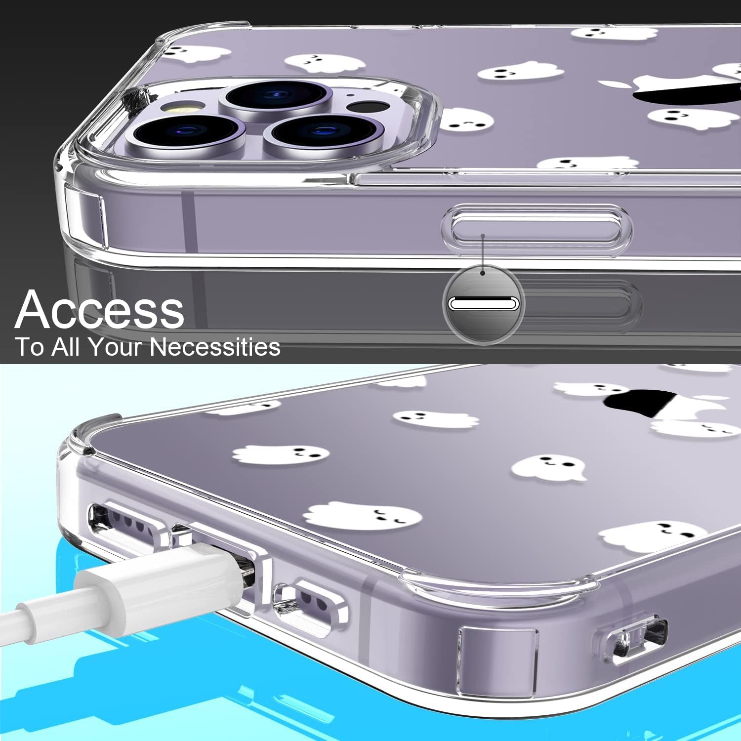 iPhone 14 Pro Max Case with Screen Protector, Clear Cover with Fashion Cute Designs for Women Girls, Slim Fit