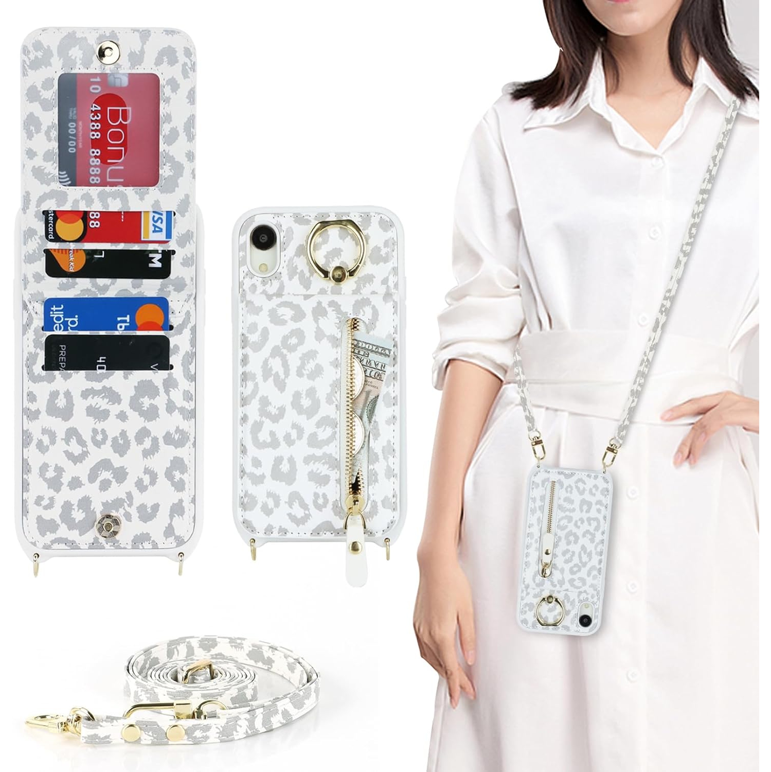 Étui iPhone XR pour femmes avec porte-carte, étui pour iPhone XR avec dragonne, étuis à bandoulière pour iPhone XR