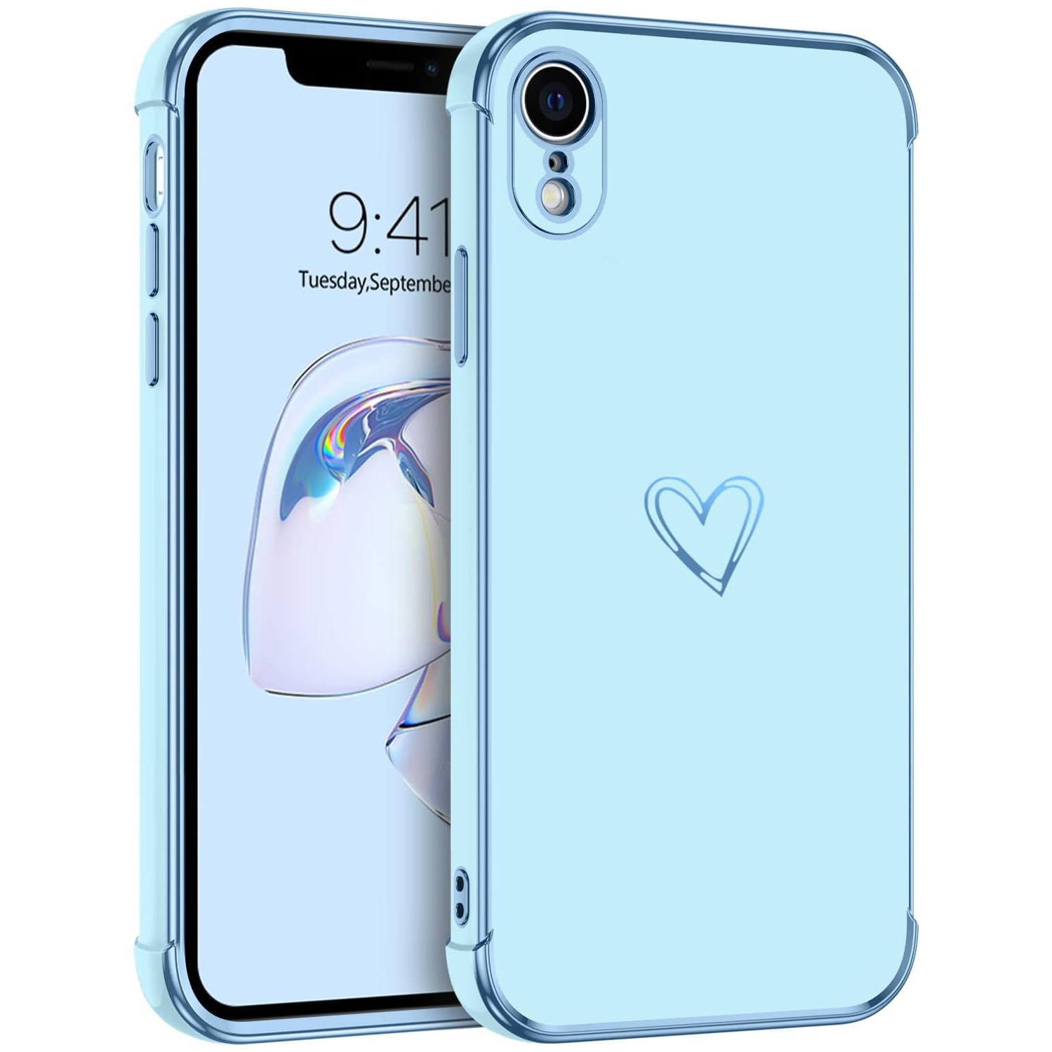 Étui pour iPhone XR, étuis iPhone XR Cute Heart Pattern Soft TPU revêtement pour femme fille avec appareil photo