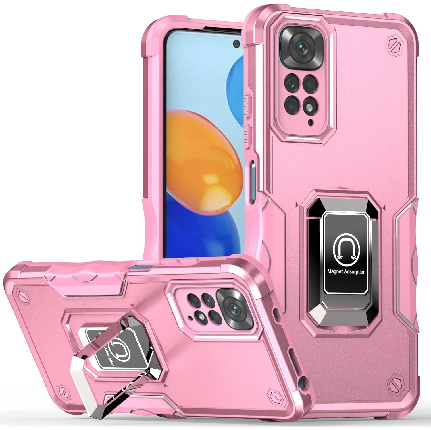 Phone Case for Xiaomi Redmi Note 11 4G (Not 5G) with Magnetic Kickstand, Military Grade Shockproof Heavy Duty