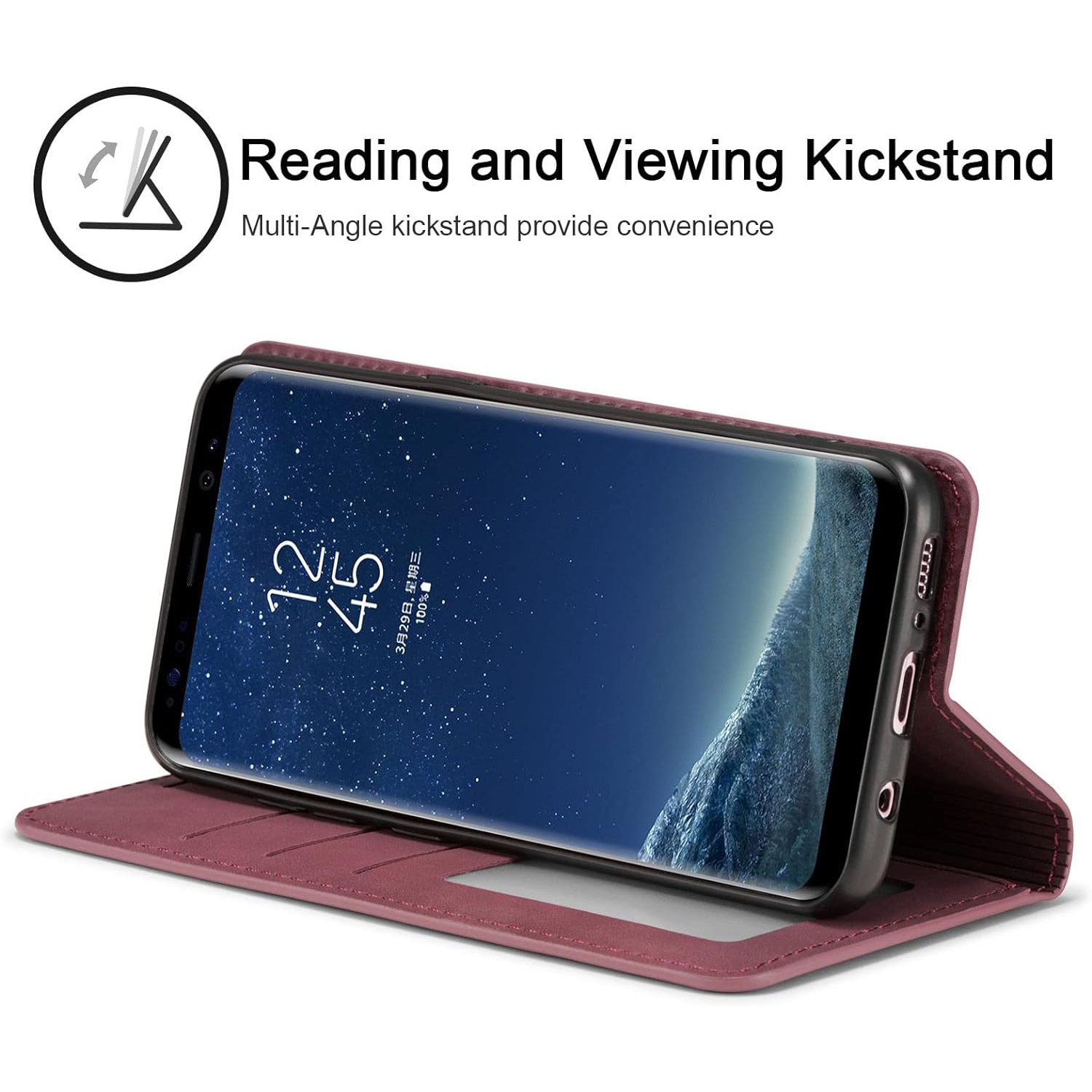 Premium PU Leather Flip Folio Case for Samsung Galaxy S8, Protective Cover with Kickstand Card Slot Magnetic