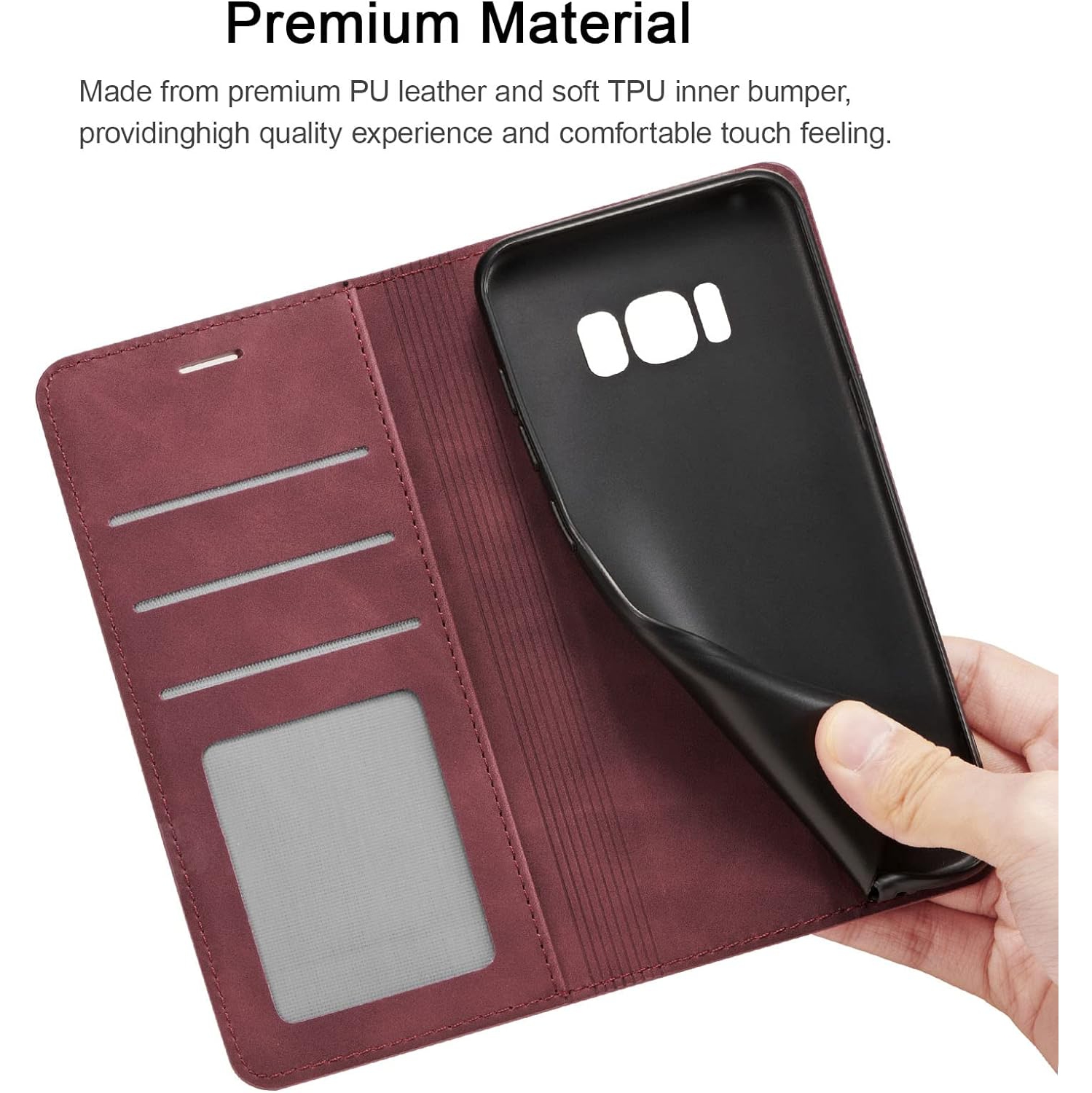 Premium PU Leather Flip Folio Case for Samsung Galaxy S8, Protective Cover with Kickstand Card Slot Magnetic