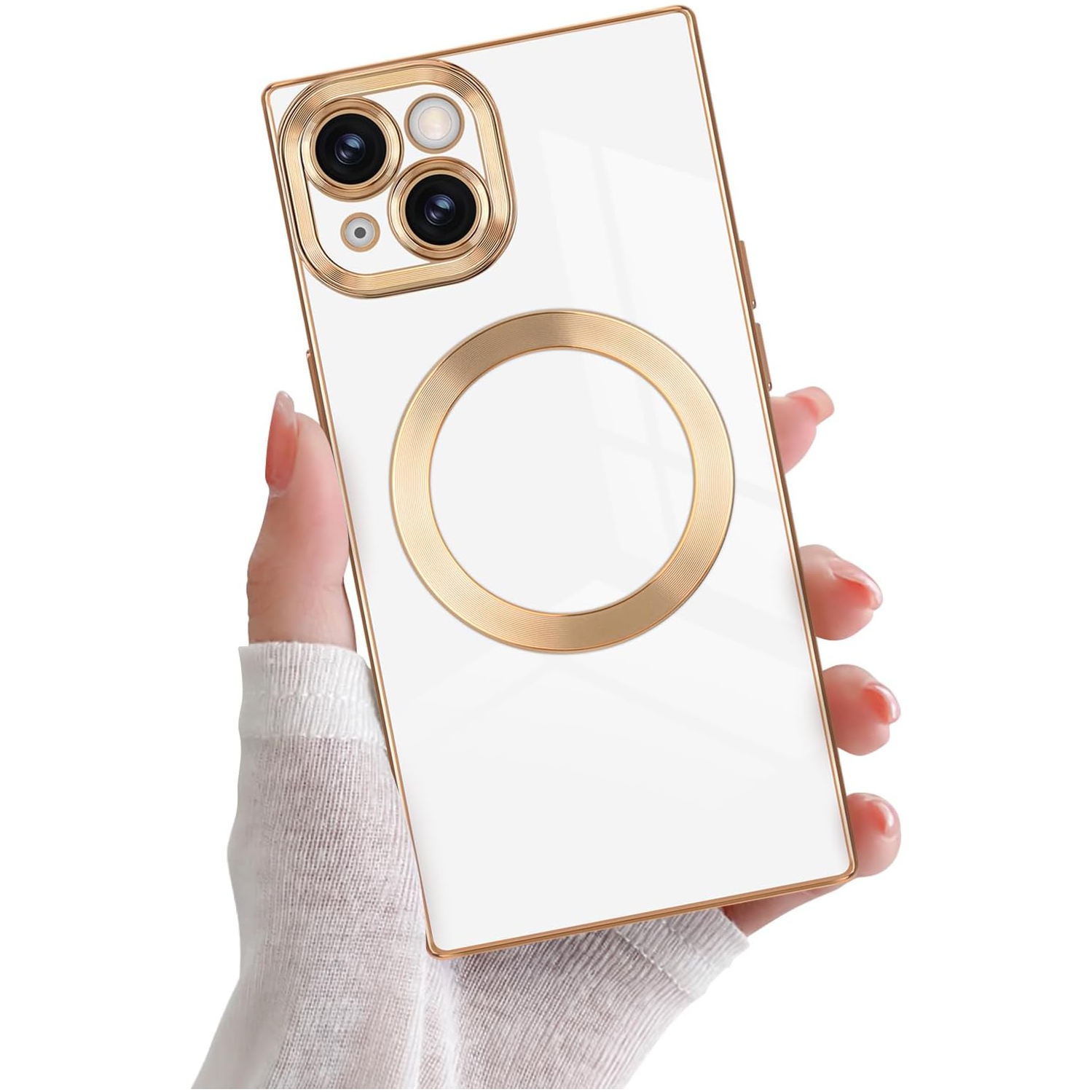 for iPhone 15 Magnetic Case, Luxury Plating Edge Square Case for Women Girls Men Soft TPU Bumper Anti-Scratch