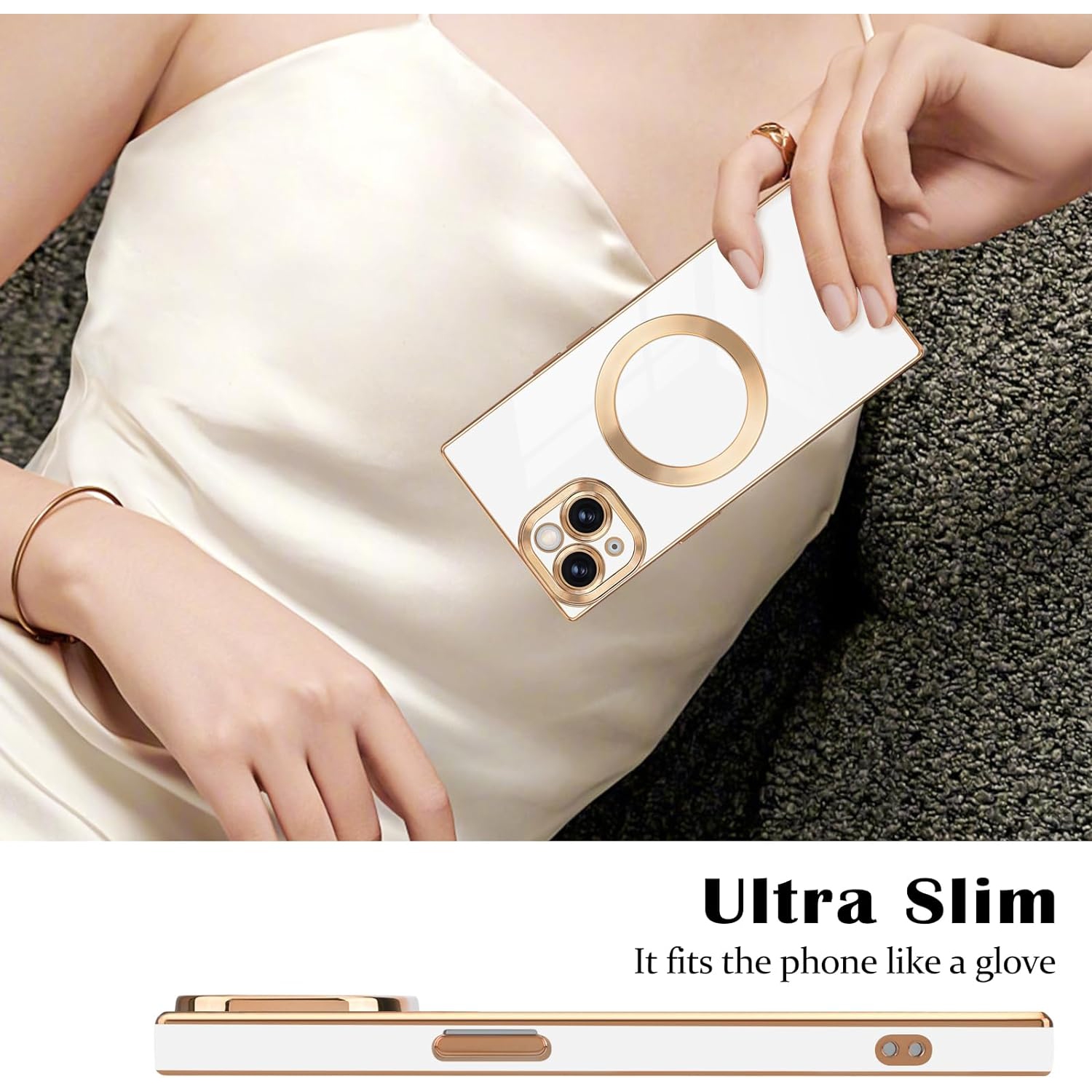 for iPhone 15 Magnetic Case, Luxury Plating Edge Square Case for Women Girls Men Soft TPU Bumper Anti-Scratch