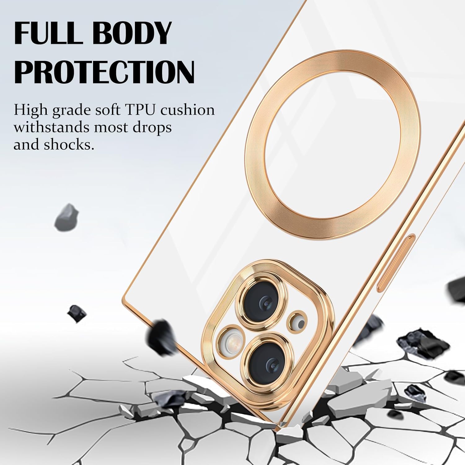 for iPhone 15 Magnetic Case, Luxury Plating Edge Square Case for Women Girls Men Soft TPU Bumper Anti-Scratch