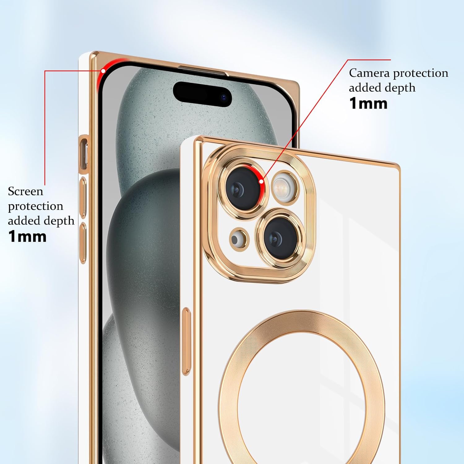 for iPhone 15 Magnetic Case, Luxury Plating Edge Square Case for Women Girls Men Soft TPU Bumper Anti-Scratch