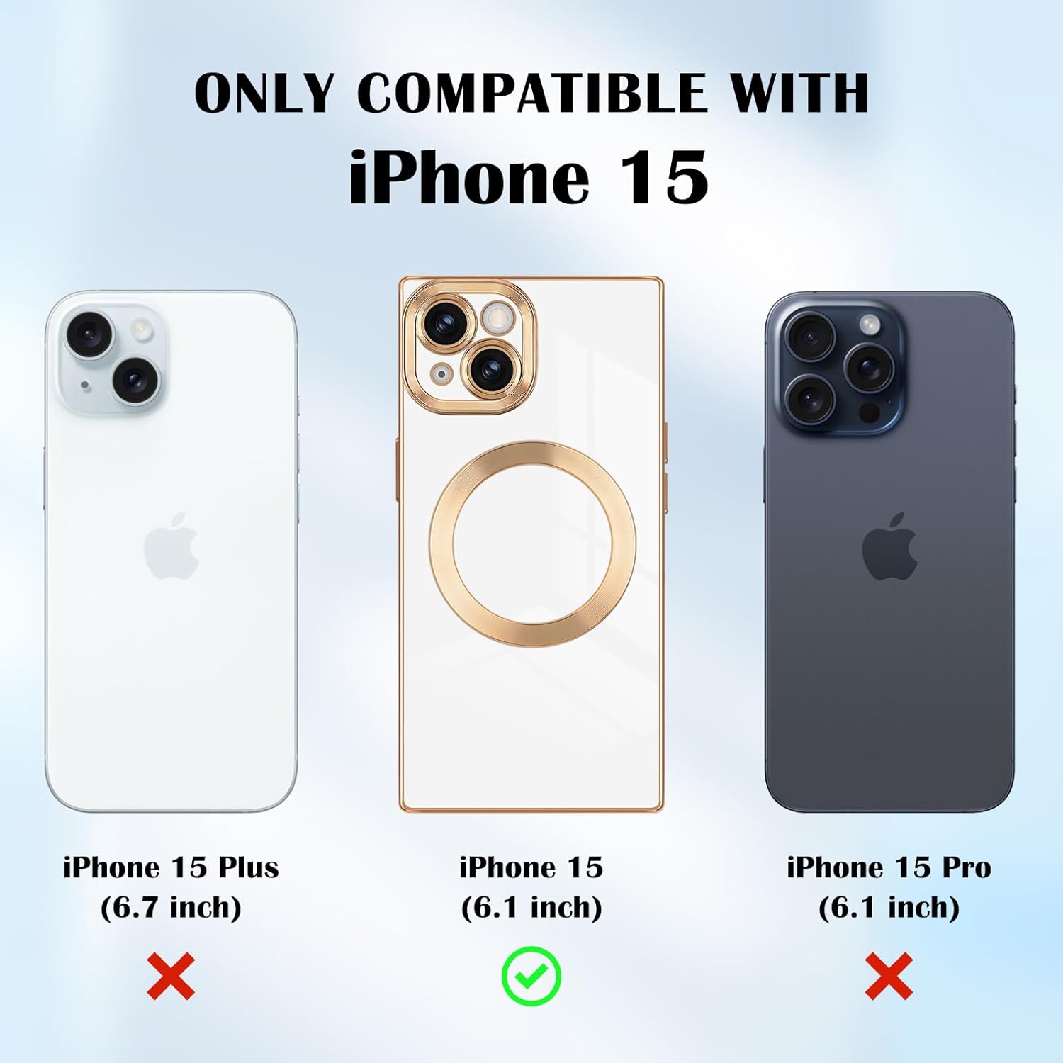 for iPhone 15 Magnetic Case, Luxury Plating Edge Square Case for Women Girls Men Soft TPU Bumper Anti-Scratch