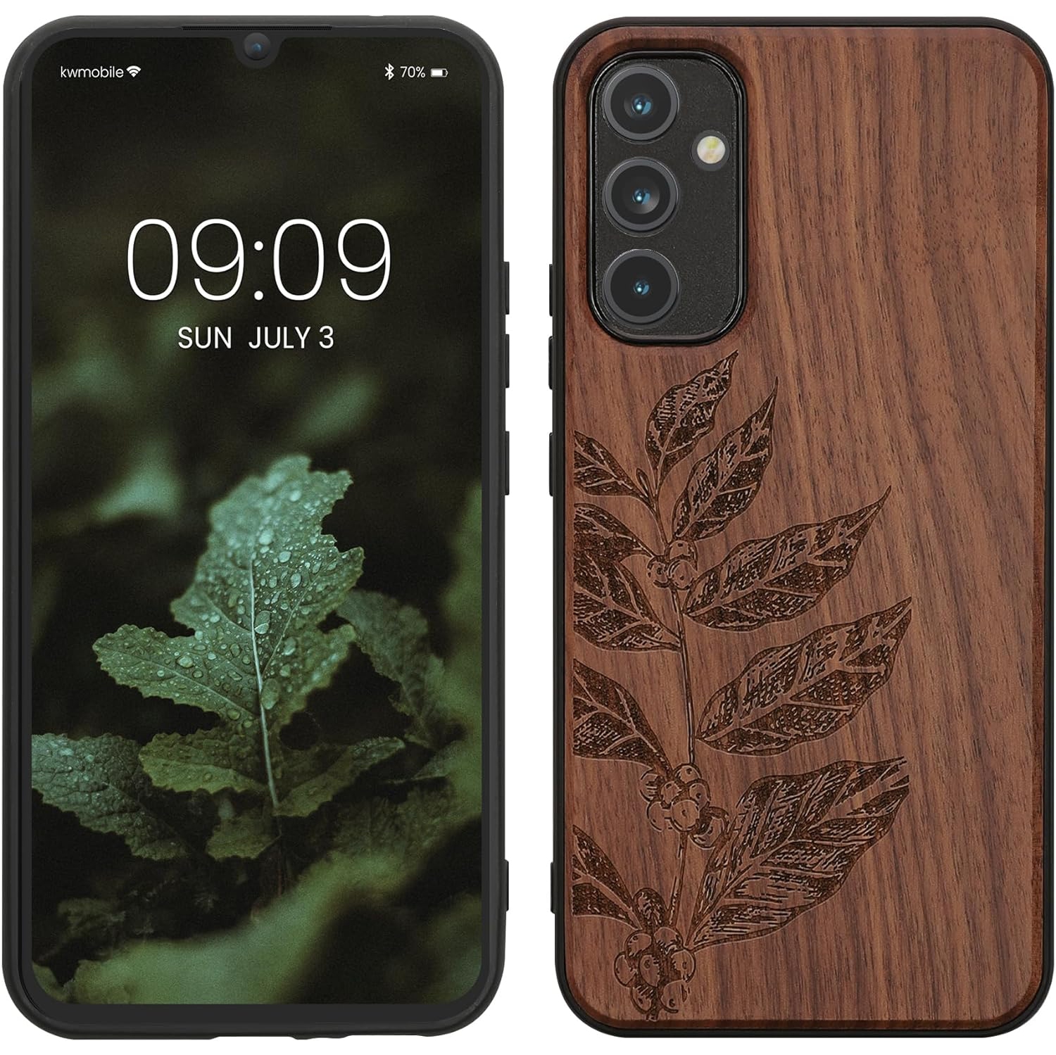 Wood Case Compatible with Samsung Galaxy A34 5G Case - Cover - Leaves and Berries Dark Brown