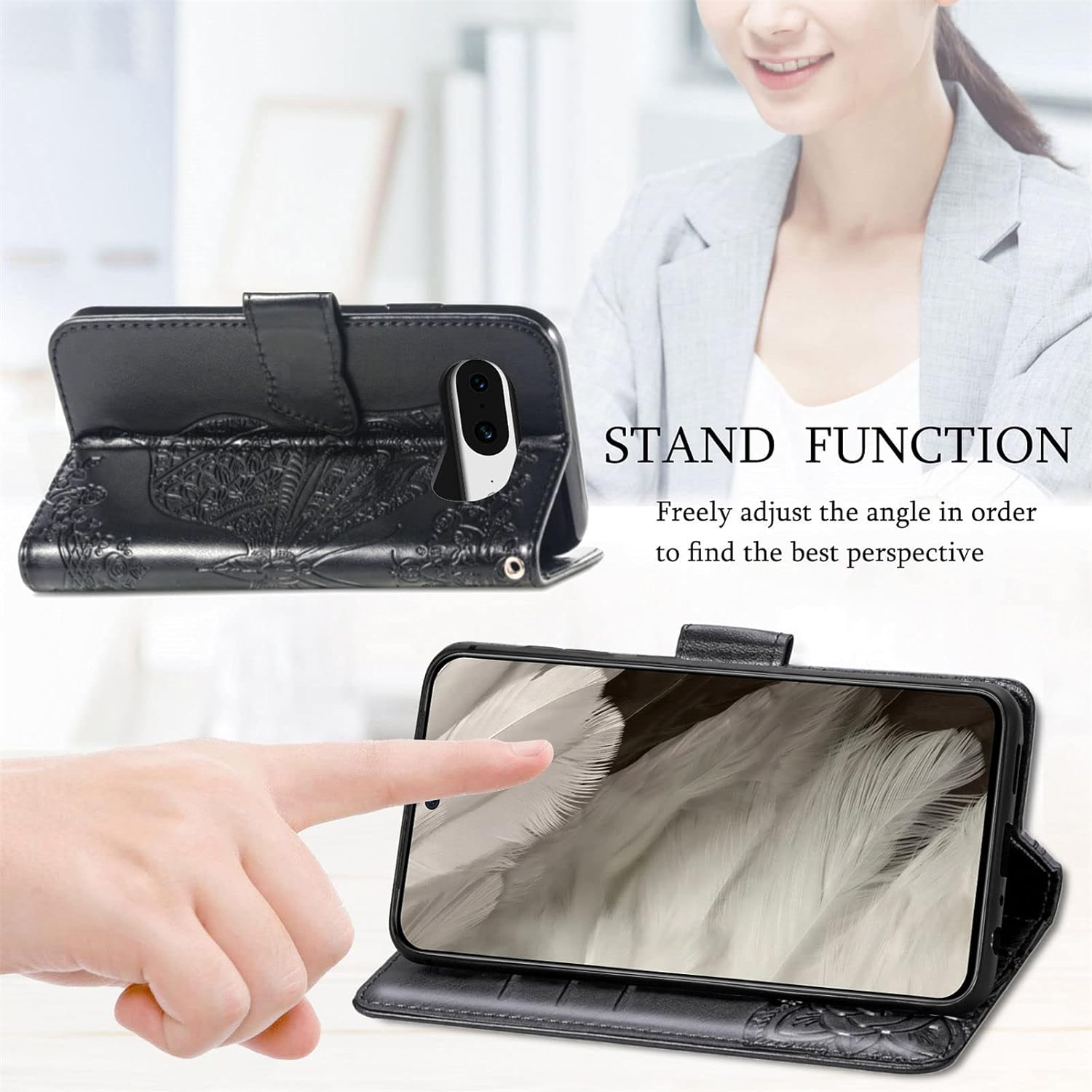 Wallet Phone Case for Google Pixel 8,3D Butterfly Pattern PU Leather Flip Kickstand Case with Magnetic Clasp