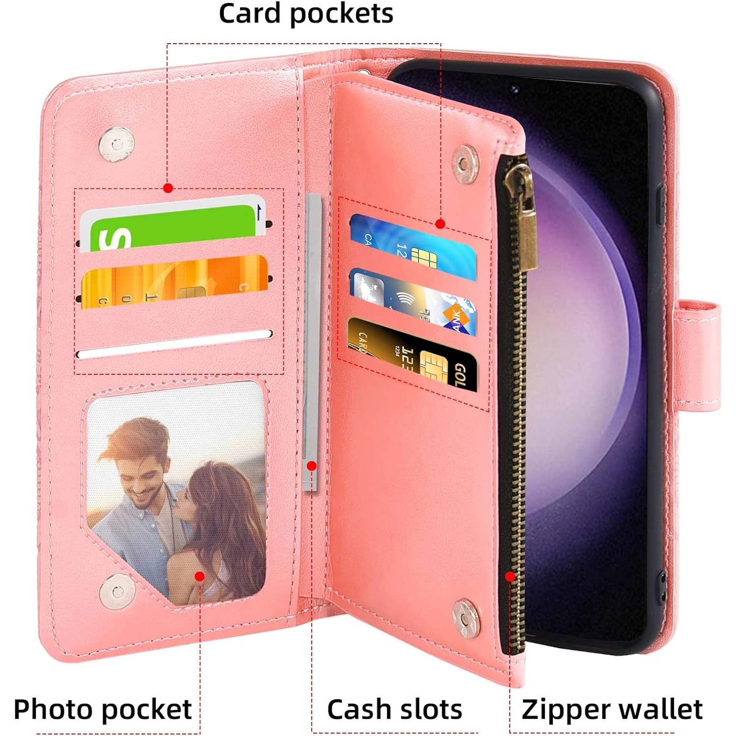 Étui pour téléphone Galaxy S23 plus S23+ 5G de Samsung avec protecteur d'écran en verre trempé et fleur