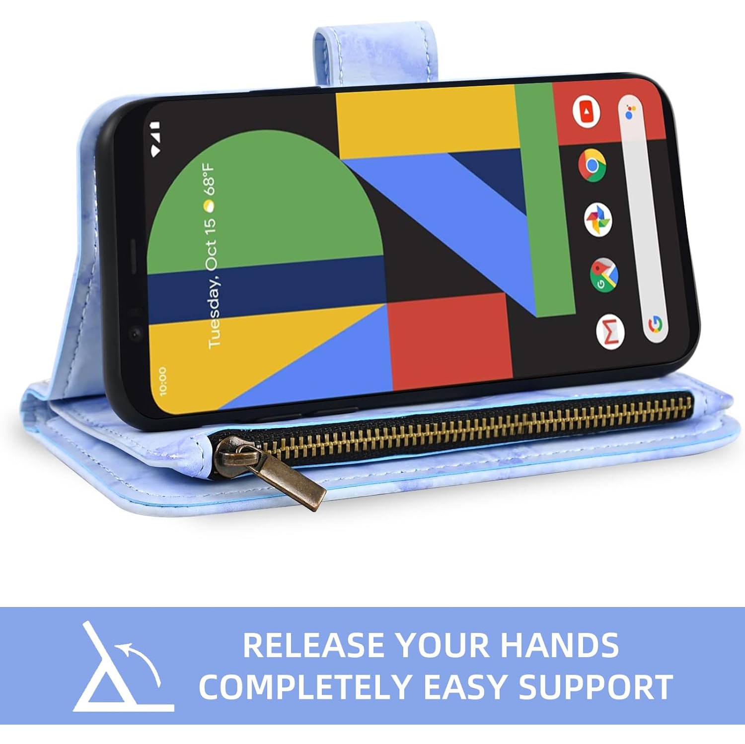 Phone Case for Google Pixel 4 XL Wallet Cell Cover with Tempered Glass Screen Protector and Marble Leather Flip