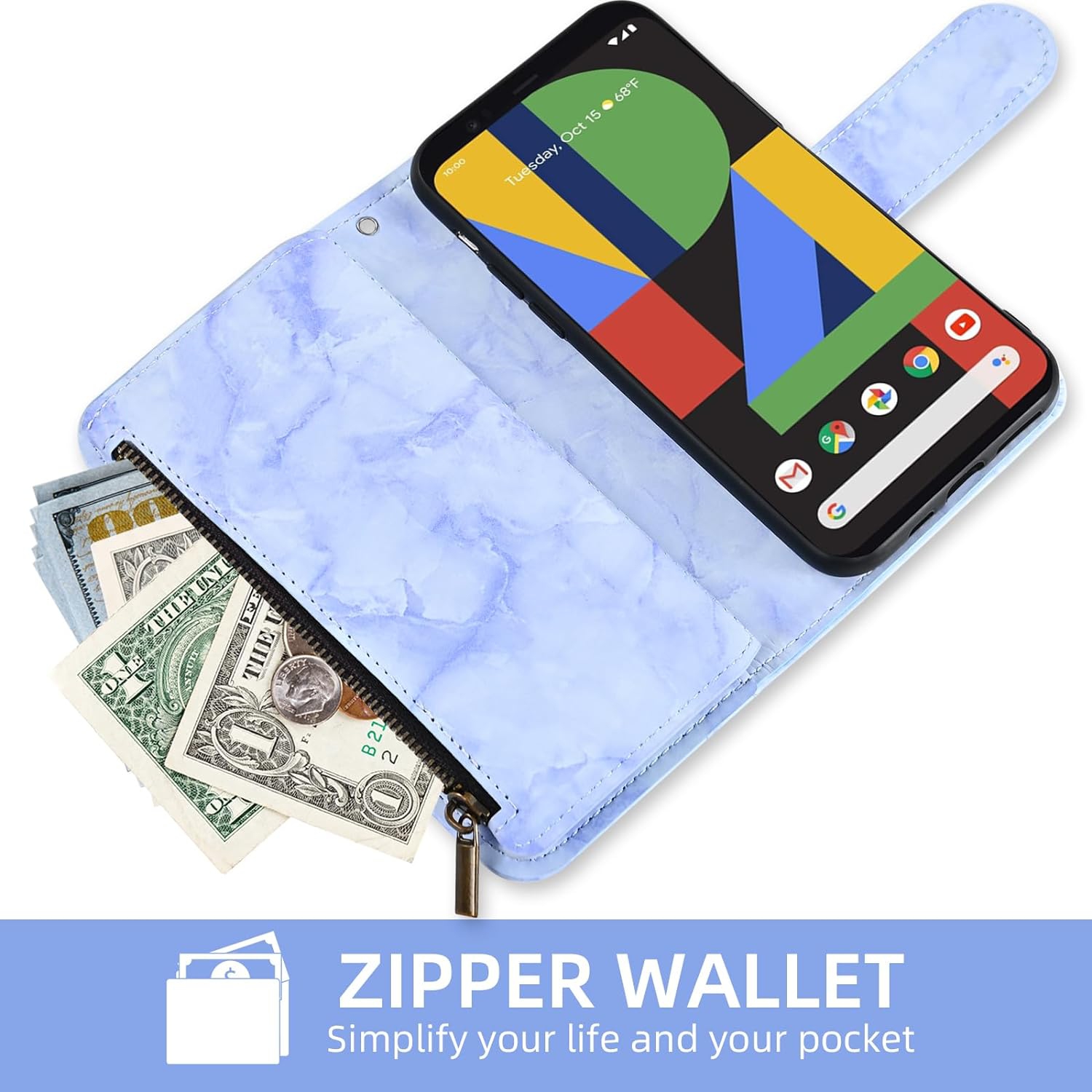 Phone Case for Google Pixel 4 XL Wallet Cell Cover with Tempered Glass Screen Protector and Marble Leather Flip