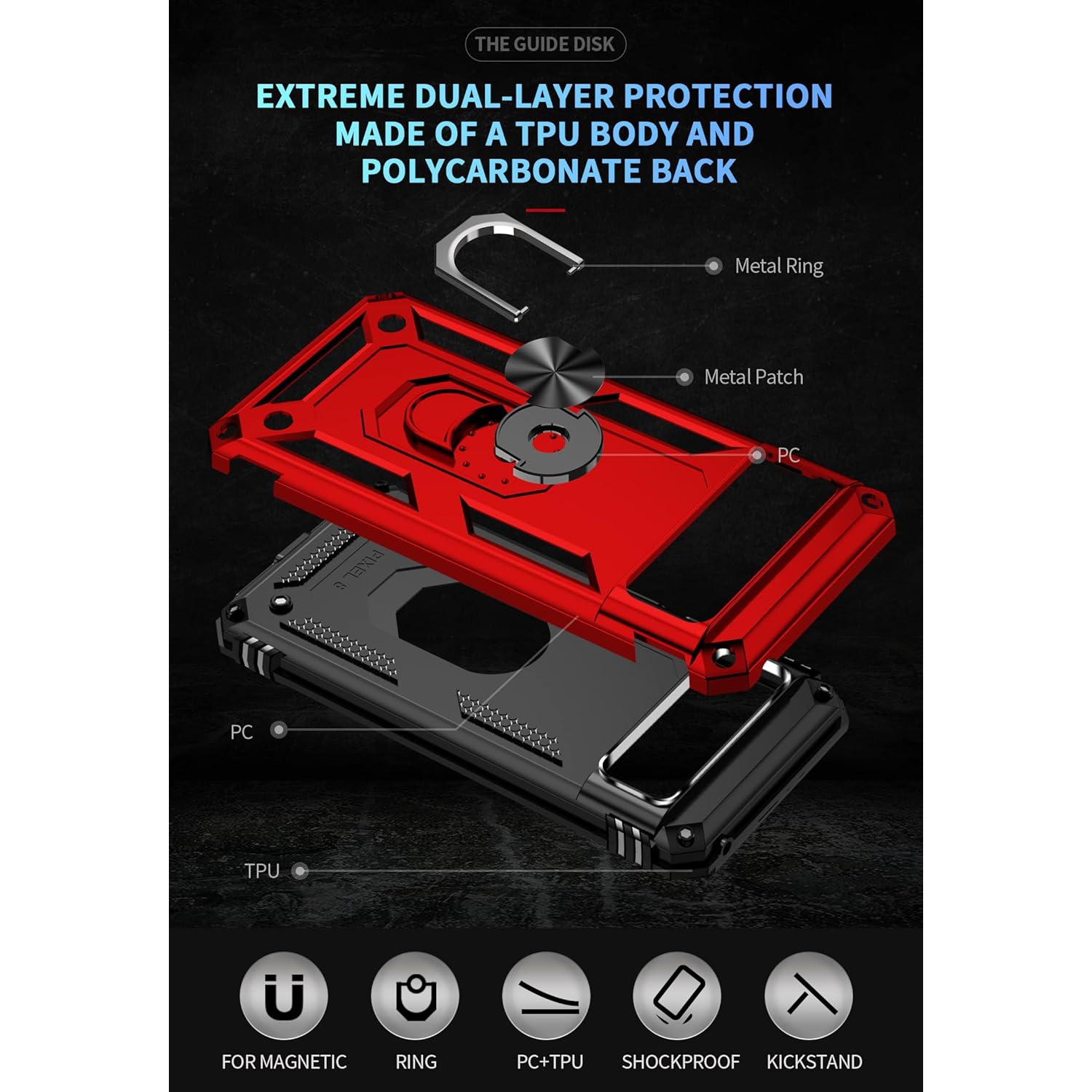 Étui protecteur pour Pixel 8 Pro de Google, béquille de Ring protection antichoc de qualité militaire et double couche de protection