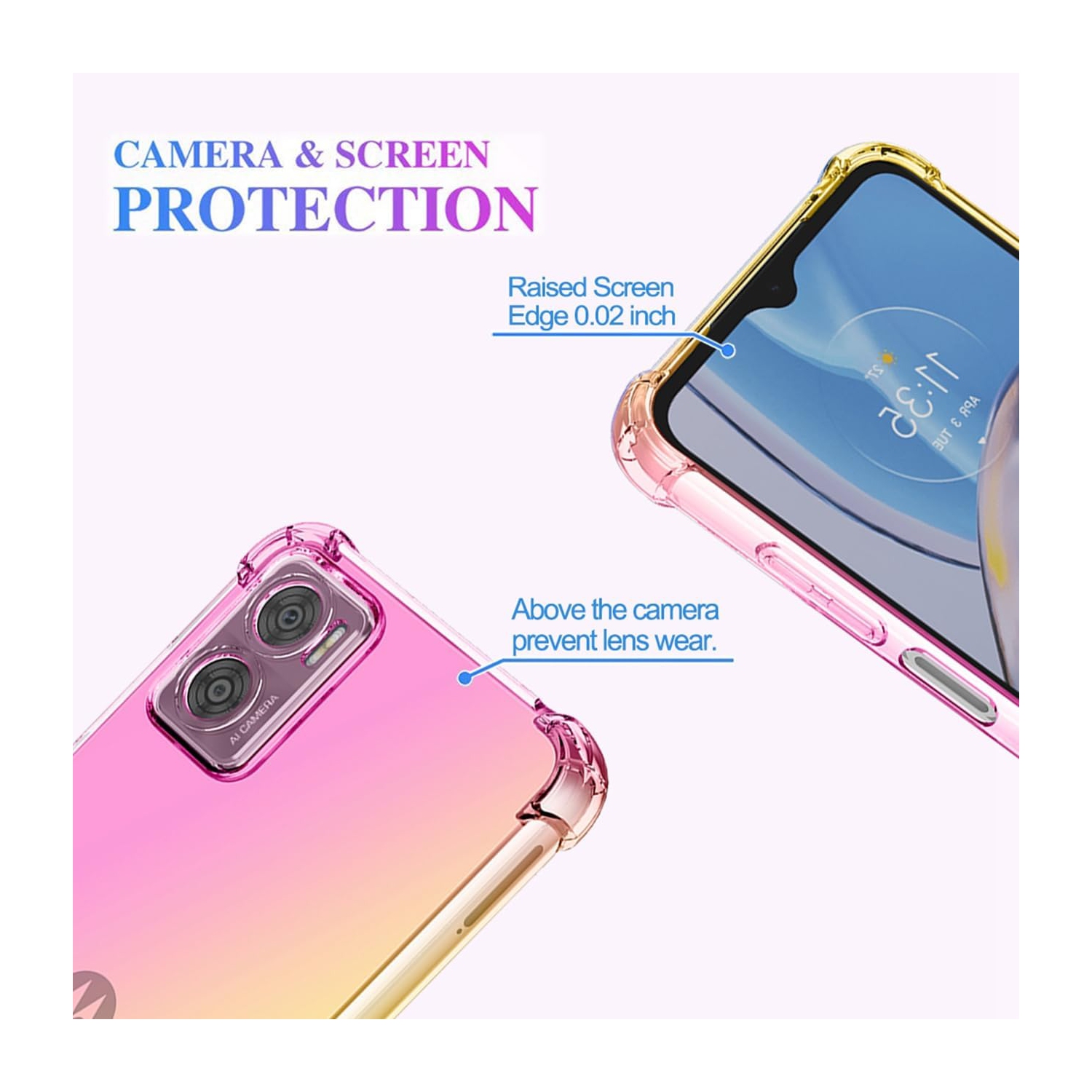 for Motorola E22 Case, Moto E22i Case, Clear Cute Gradient Phone Case Slim Anti Scratch Flexible TPU Cover