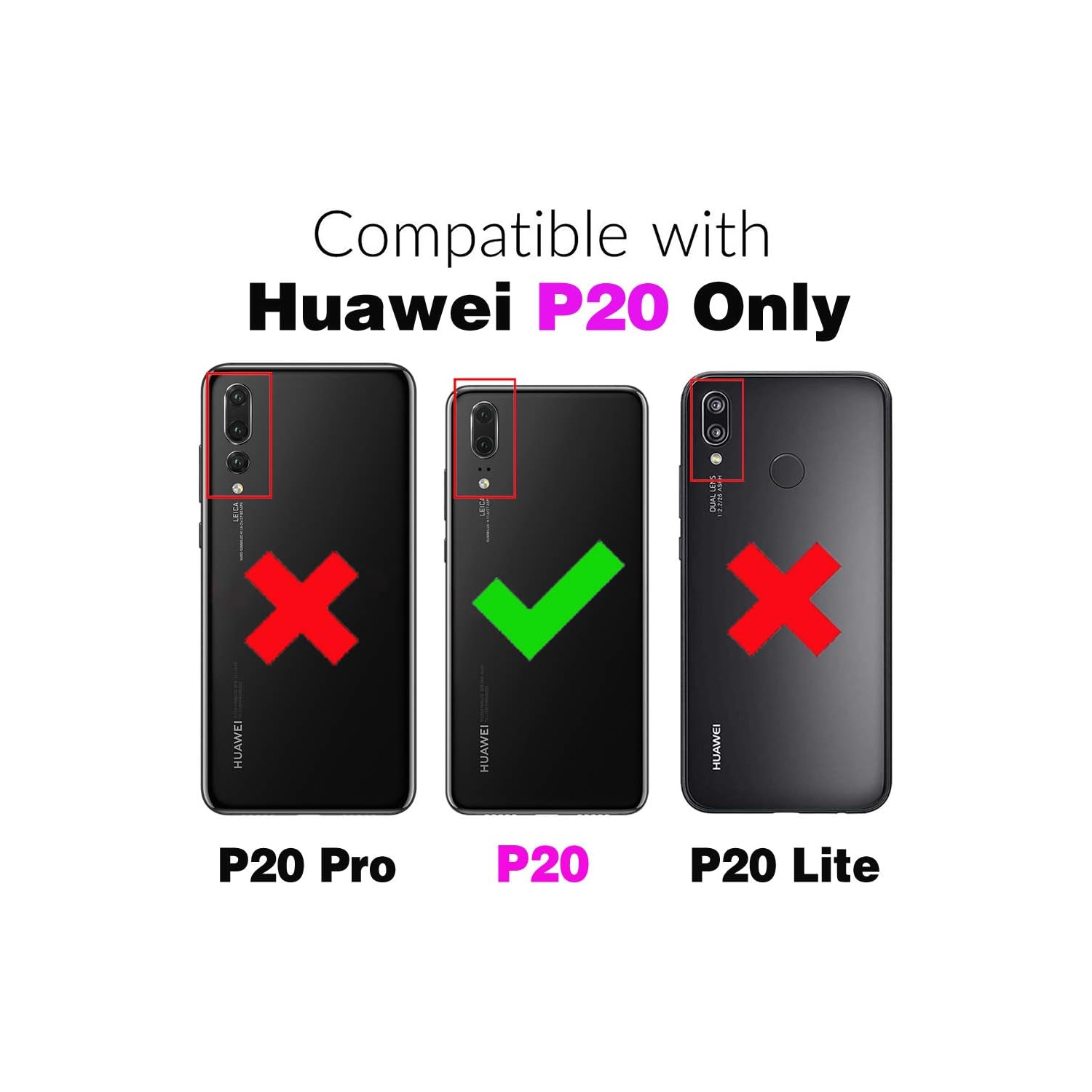 Compatible avec le protecteur d'écran en verre trempé et le porte-carte en cuir Flip Cover pour P20 de Huawei