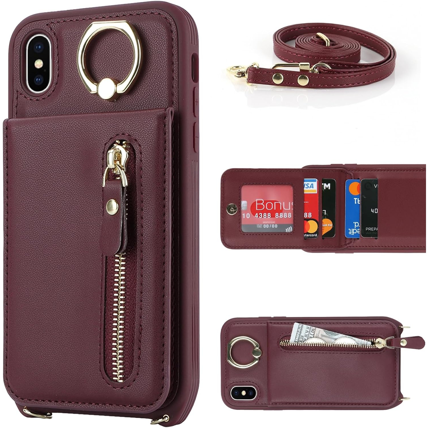Étui pour femmes XS Max de iPhone avec porte-carte, étui de téléphone iPhone XS Max avec courroie, sac à bandoulière pour iPhone XS Max
