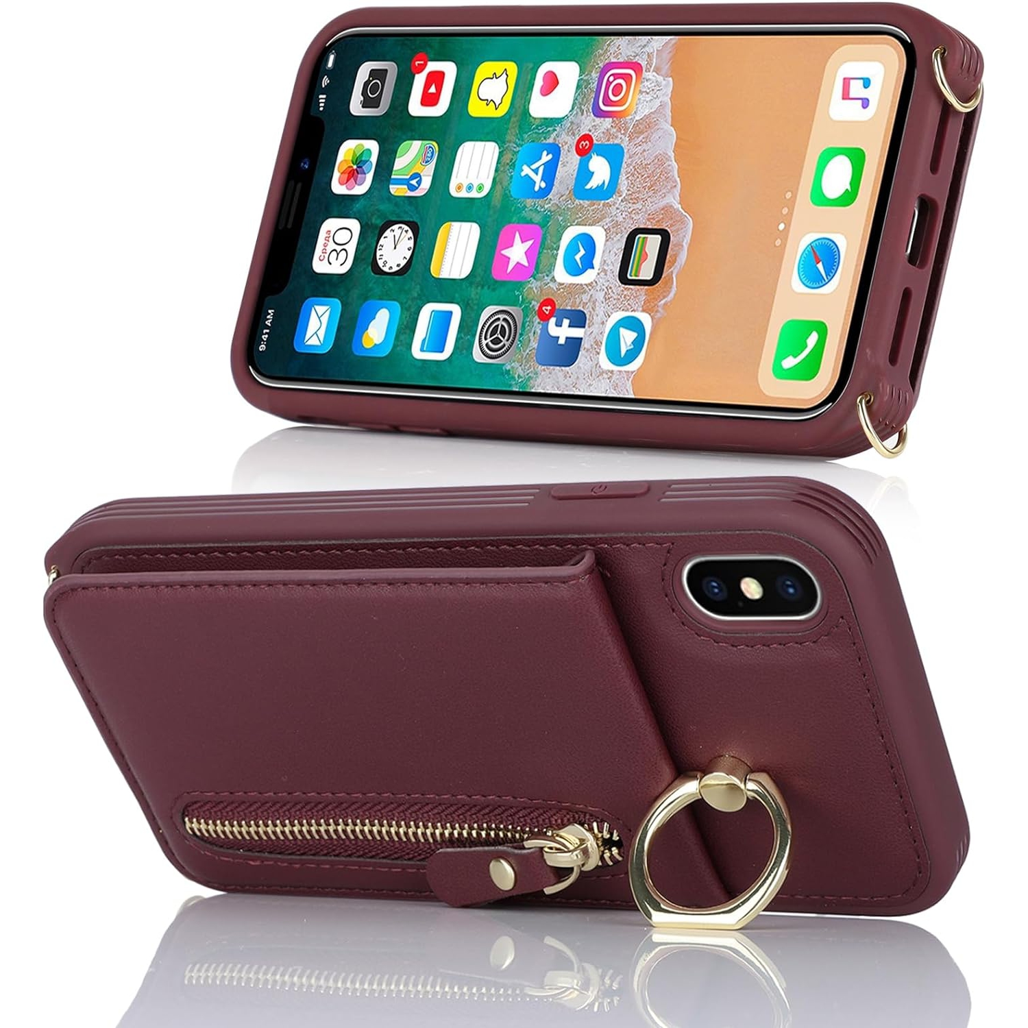 Étui pour femmes XS Max de iPhone avec porte-carte, étui de téléphone iPhone XS Max avec courroie, sac à bandoulière pour iPhone XS Max