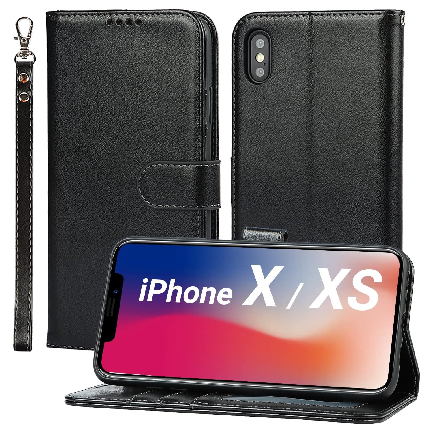 iPhone X Wallet Case,iPhone Xs Wallet Case,Premium Leather Card Holder Card Slot Magnetic Closure Flip