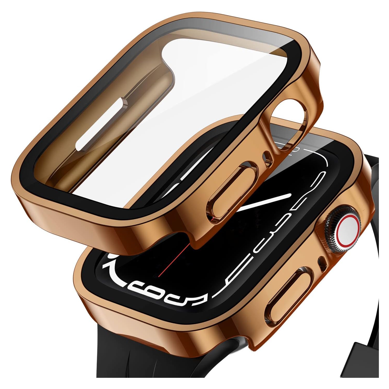 Paquet de 2 étuis compatibles avec les étuis pour Apple Watch série 45&nbsp;mm 8 série 7 avec protecteur d'écran en verre trempé, minces