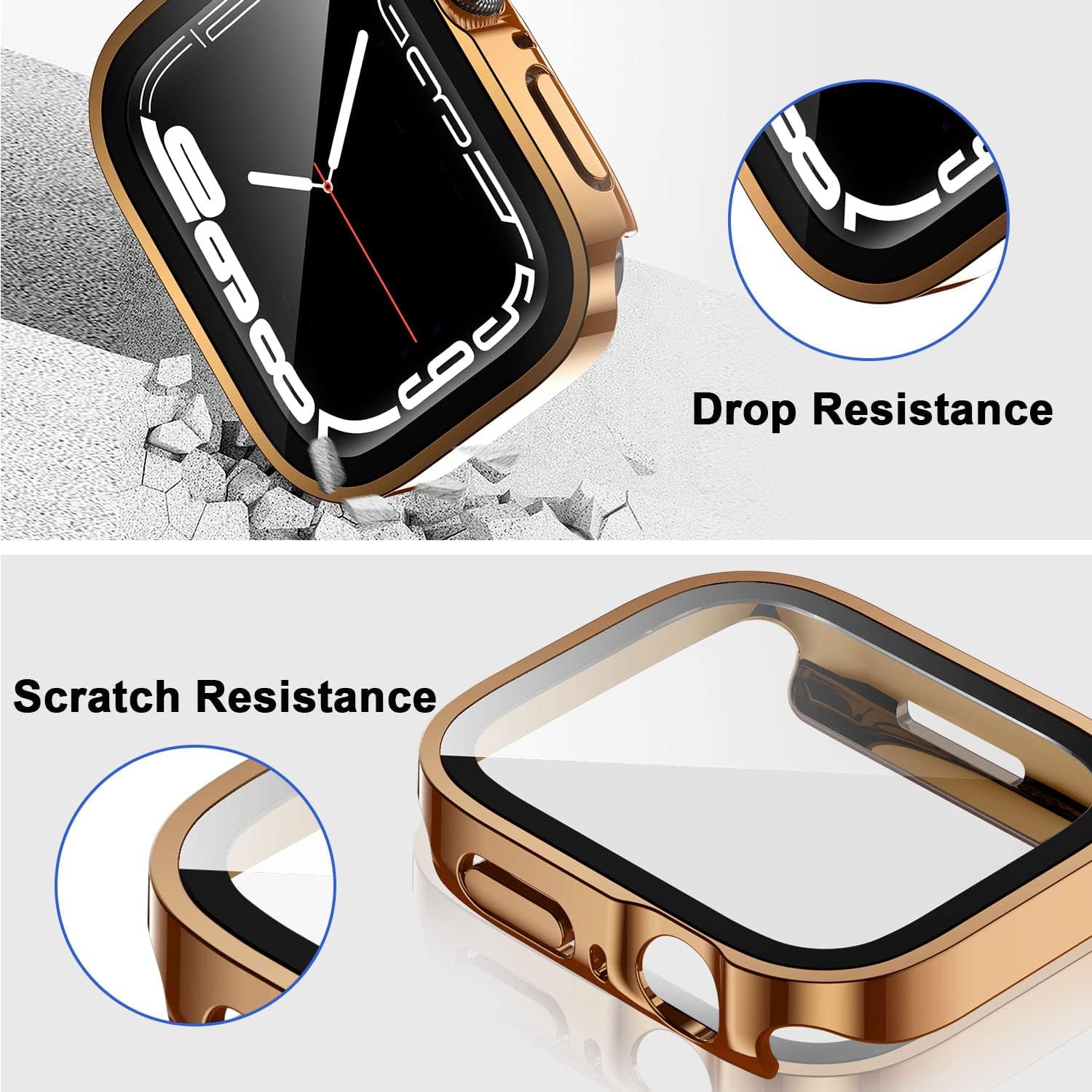 Paquet de 2 étuis compatibles avec les étuis pour Apple Watch série 45&nbsp;mm 8 série 7 avec protecteur d'écran en verre trempé, minces
