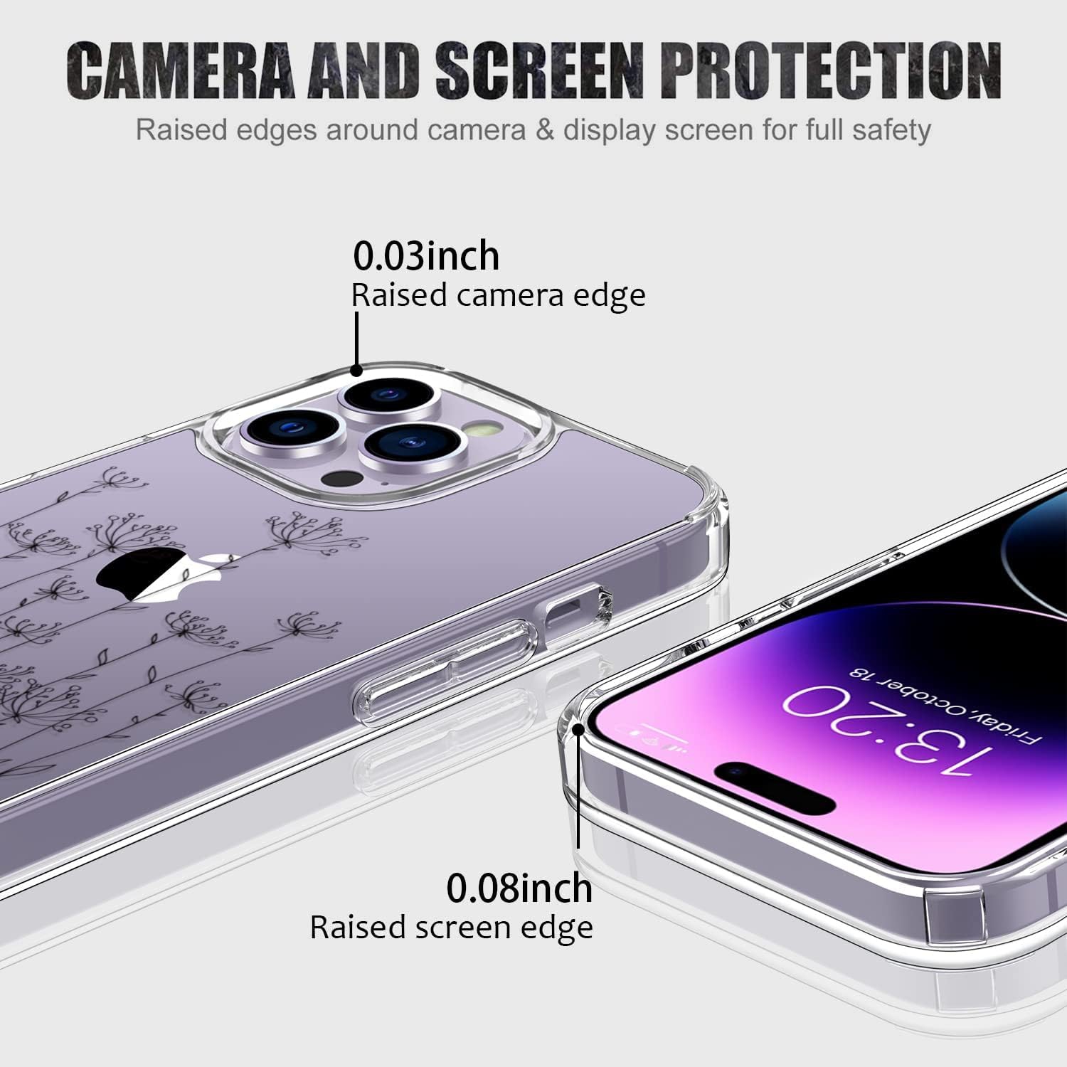 iPhone 14 Pro Case with Screen Protector,Clear Cover with Fashion Cute Designs for Women Girls,Slim Fit Durable