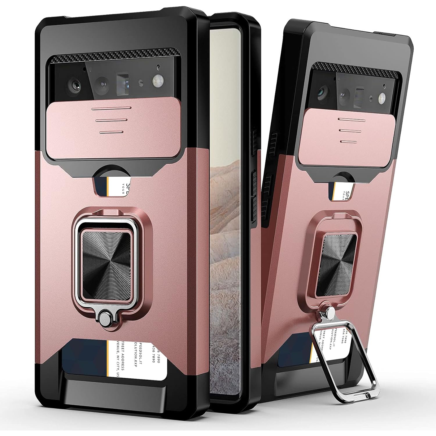 Compatible with Google Pixel 6 Pro 2021 Case with Camera Cover & Kickstand, Slide Lens Cover + Built-in 360°