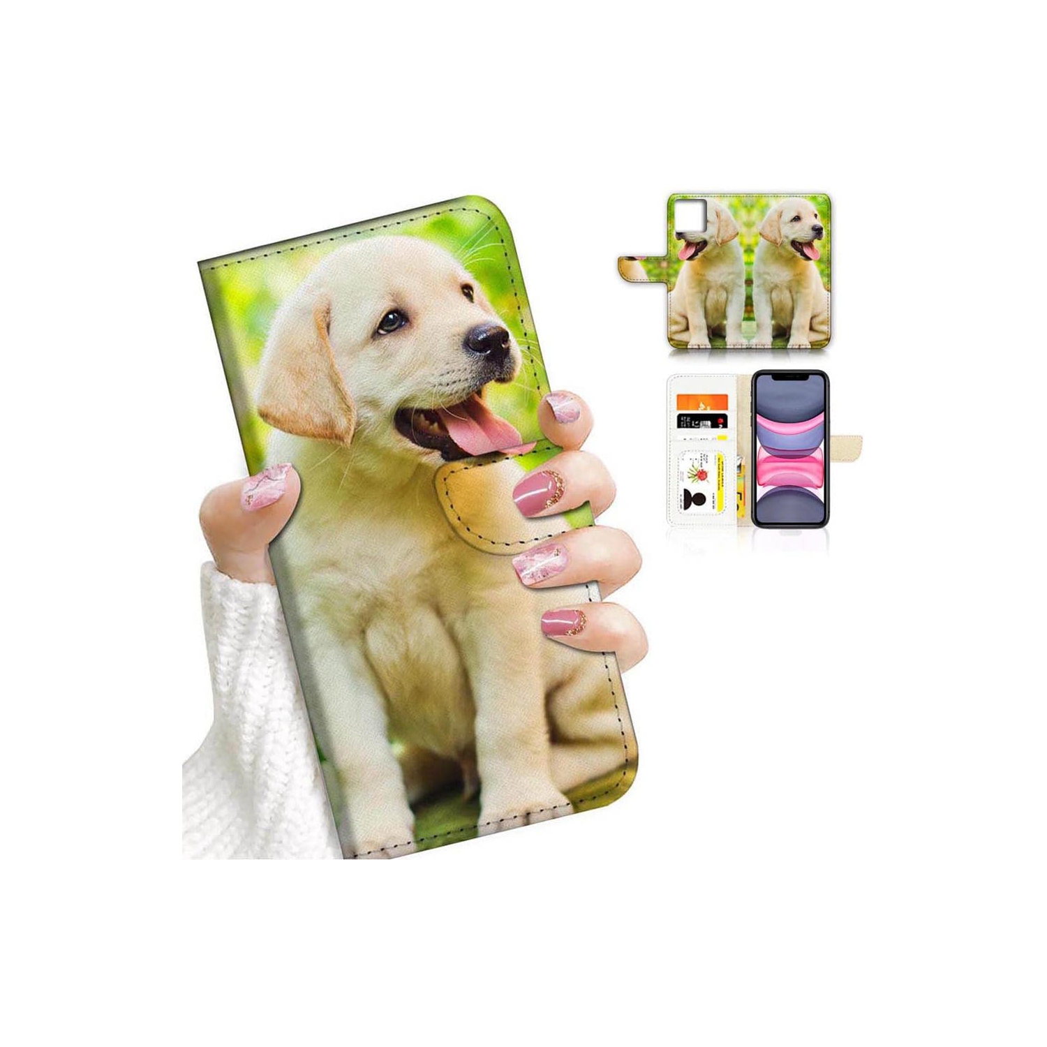 for iPhone 11, Art Designed Flip Wallet Style Phone Case Cover Cat Dog Puppy Kitten Full Body Protection AD005