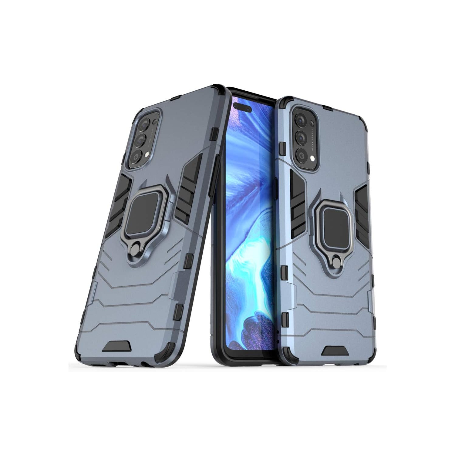 Compatible with Oppo Reno 4 4G Case, Metal Ring Grip Kickstand Shockproof Hard Bumper