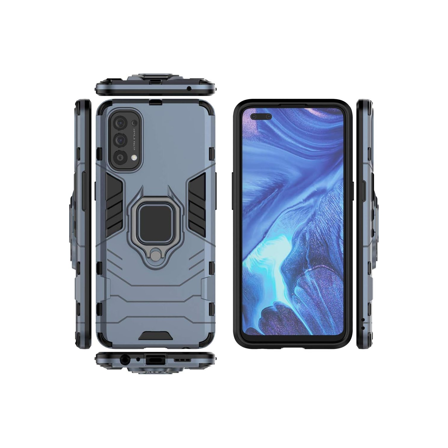 Compatible with Oppo Reno 4 4G Case, Metal Ring Grip Kickstand Shockproof Hard Bumper
