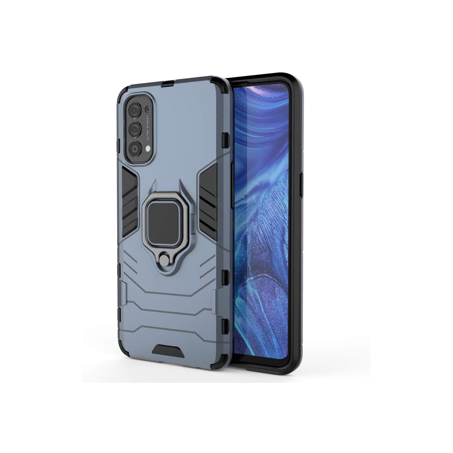 Compatible with Oppo Reno 4 4G Case, Metal Ring Grip Kickstand Shockproof Hard Bumper