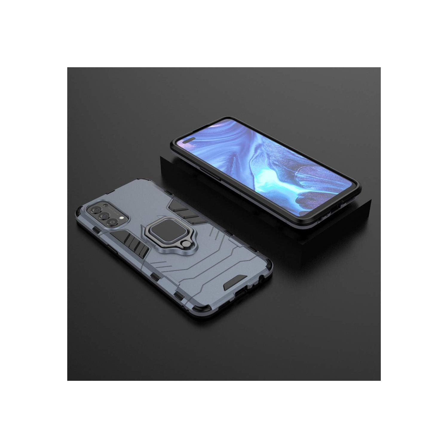 Compatible with Oppo Reno 4 4G Case, Metal Ring Grip Kickstand Shockproof Hard Bumper