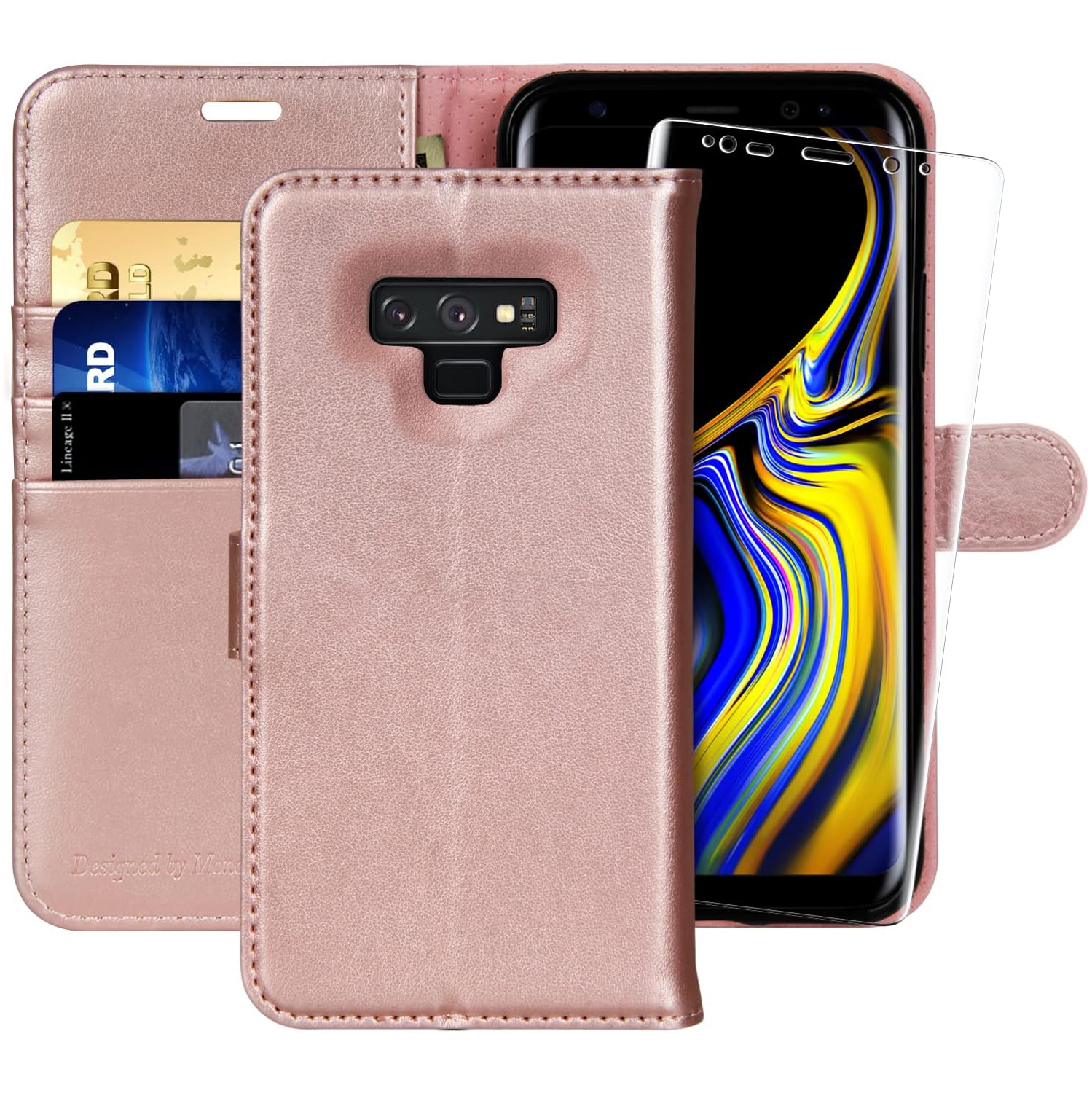 Étui portefeuille pour Galaxy Note 9, 6,4 po, OO[Protecteur d'écran inclus] Étui folio à rabat en cuir pour téléphone cellulaire