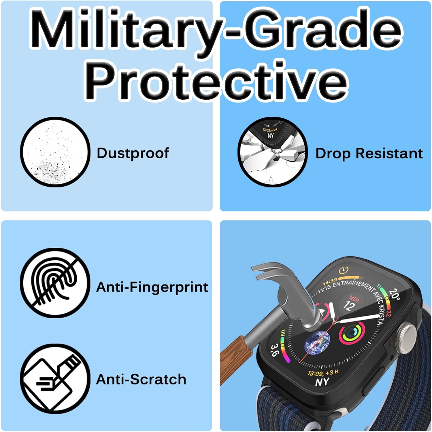 Compatible avec l'étui 41&nbsp;mm pour Apple Watch Series 8/7 avec protecteur d'écran|verre trempé ultramince antirayure