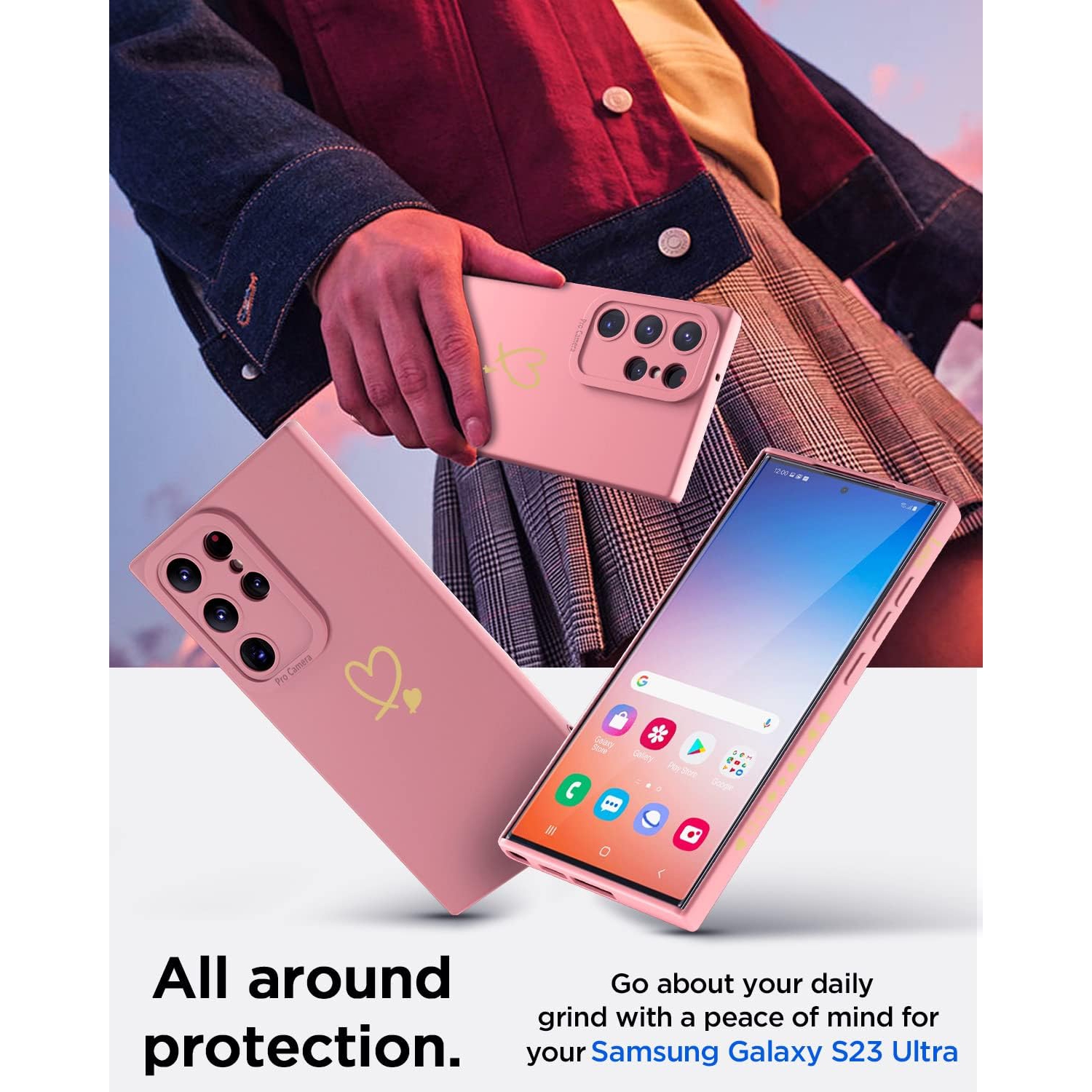 for Samsung Galaxy S23 Ultra Case, for Women Girl Silicone Android Girly Cute Slim Protective Heart Phone Case