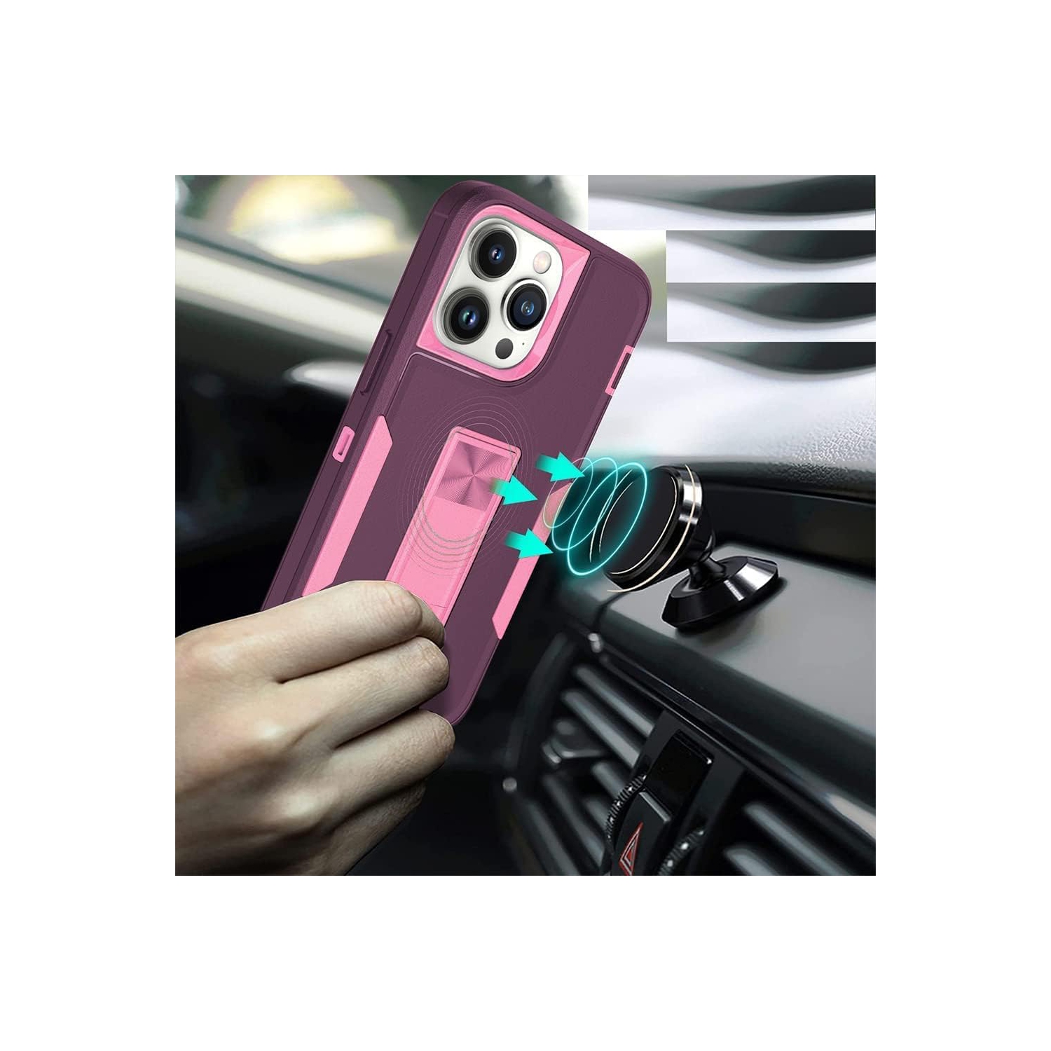 Designed for iPhone 14 Pro Max Case with Stand, Military-Grade Drop Protection, Compatible with Magnetic Car
