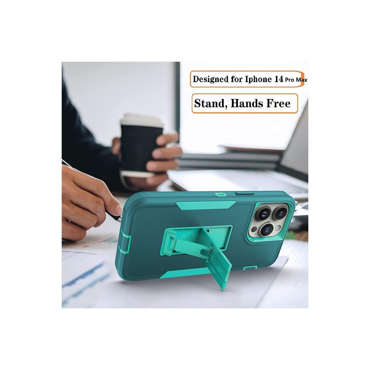 Designed for iPhone 14 Pro Max Case with Stand, Military-Grade Drop Protection, Compatible with Magnetic Car