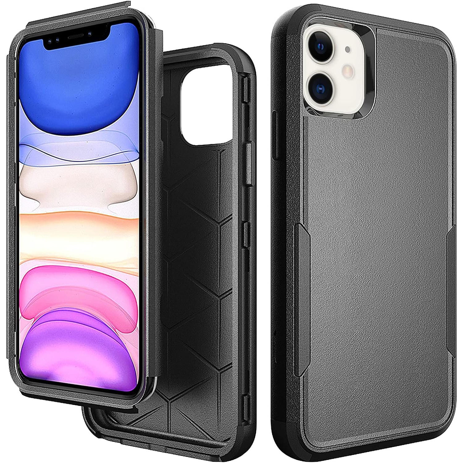 iPhone 11 Case， Soft TPU and Hard PC 3 in 1 Three-Proof Phone Case,Simple and Stylish Shockprooof Heavy Duty Armor