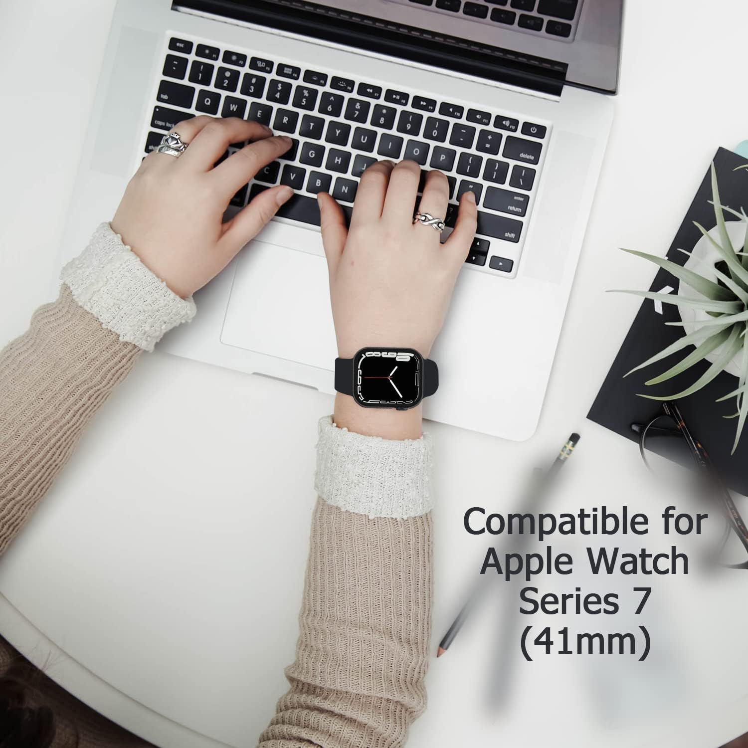 Compatible Apple Watch Series 8 Series 7 41mm Case with Screen Protector, Ultra-Thin Plated Hard PC Bumper Full