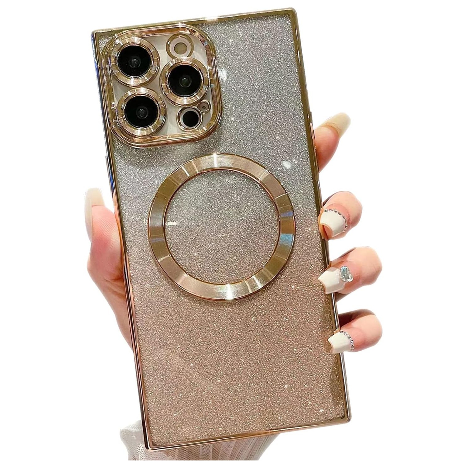 for iPhone 14 Pro Square Case Compatible with MagSafe,Full Protection Magnetic Glitter Case with Camera Lens