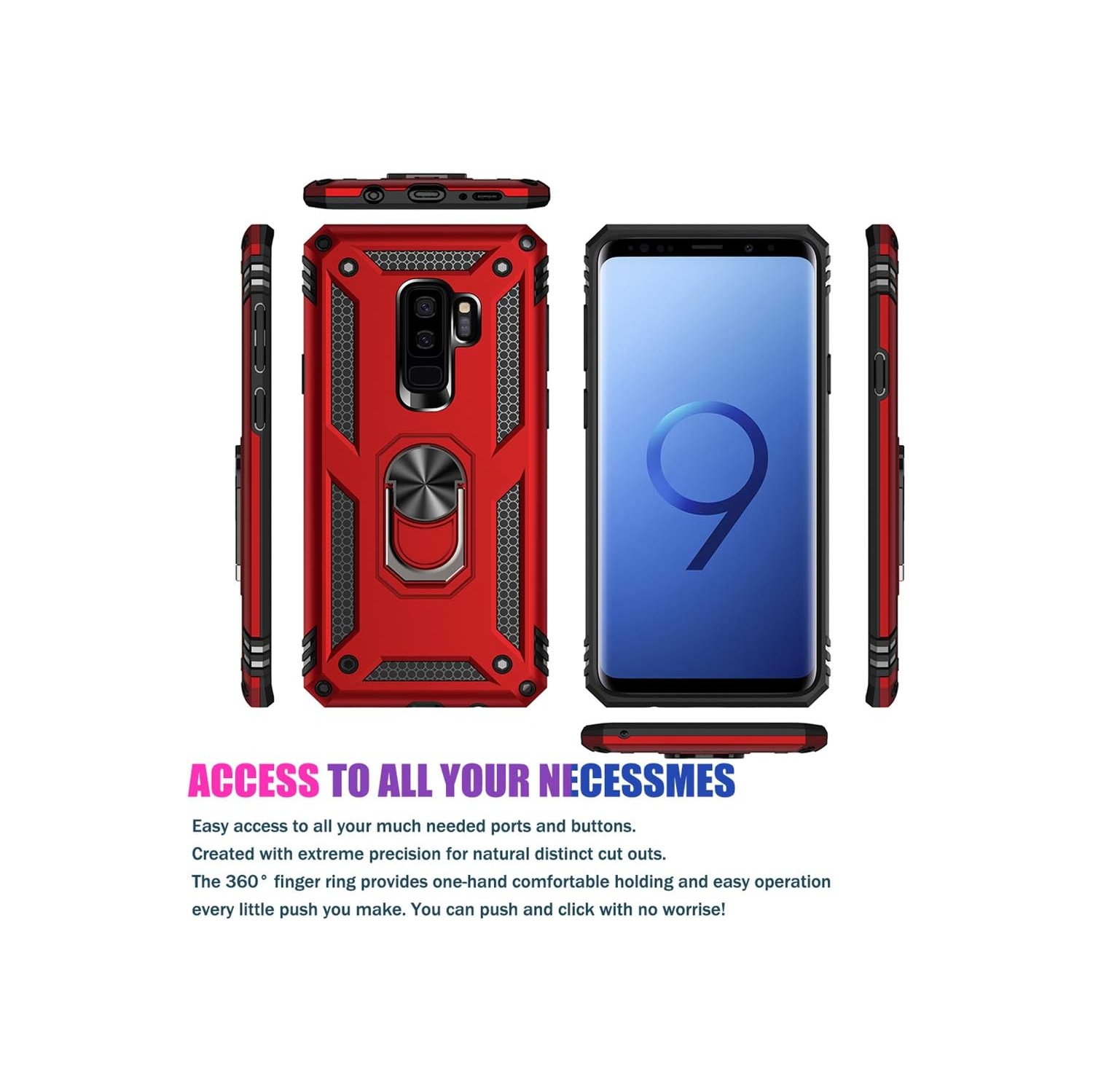 Galaxy S9 Plus Case/Samsung S9+ Plus Phone Case, [Military Grade] [Metal Ring][Magnetic Support] Defender Heavy