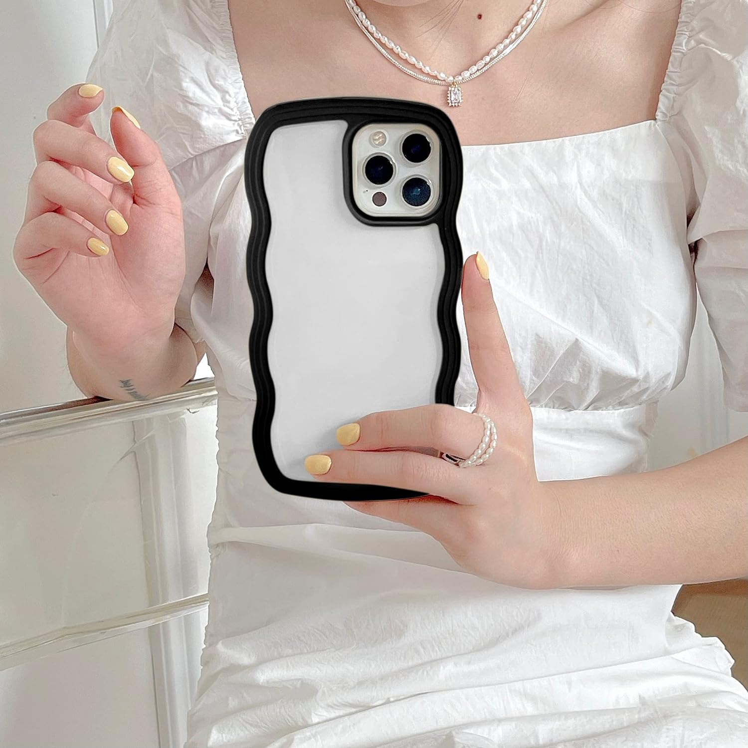 Wave Frame Case for iPhone 15 Pro Max 6.7 inch Phone Case,Cute Wave Clear Case for Women and Girl Slim Fit