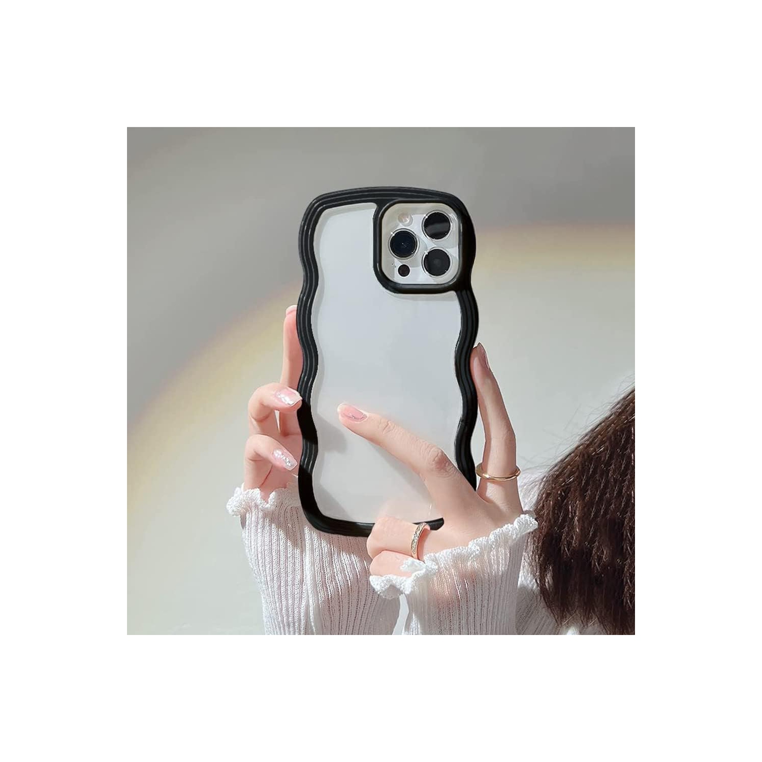 Wave Frame Case for iPhone 15 Pro Max 6.7 inch Phone Case,Cute Wave Clear Case for Women and Girl Slim Fit