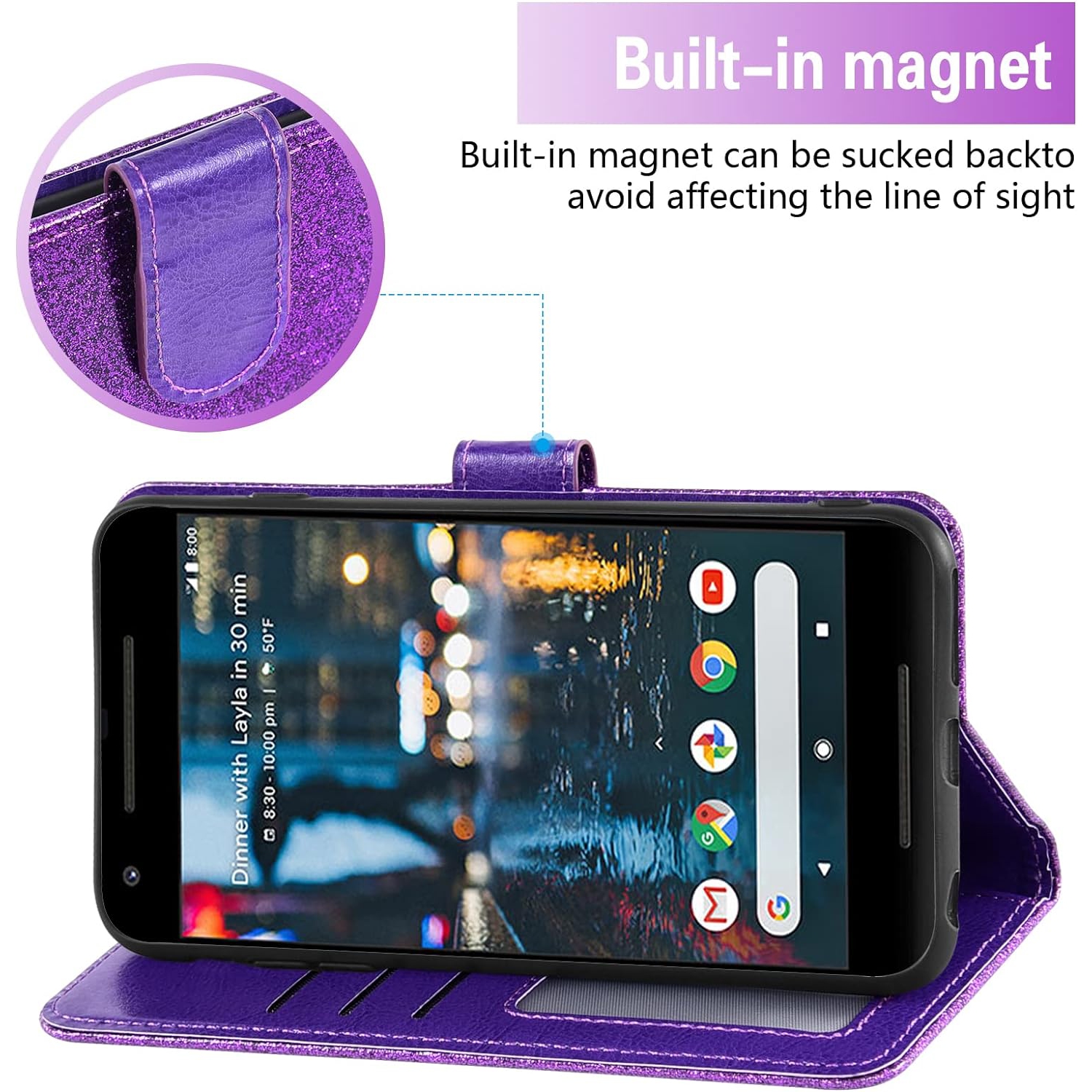 Étui de téléphone pour Pixel 2 de Google avec protecteur d'écran en verre trempé et fente pour carte d'accessoires