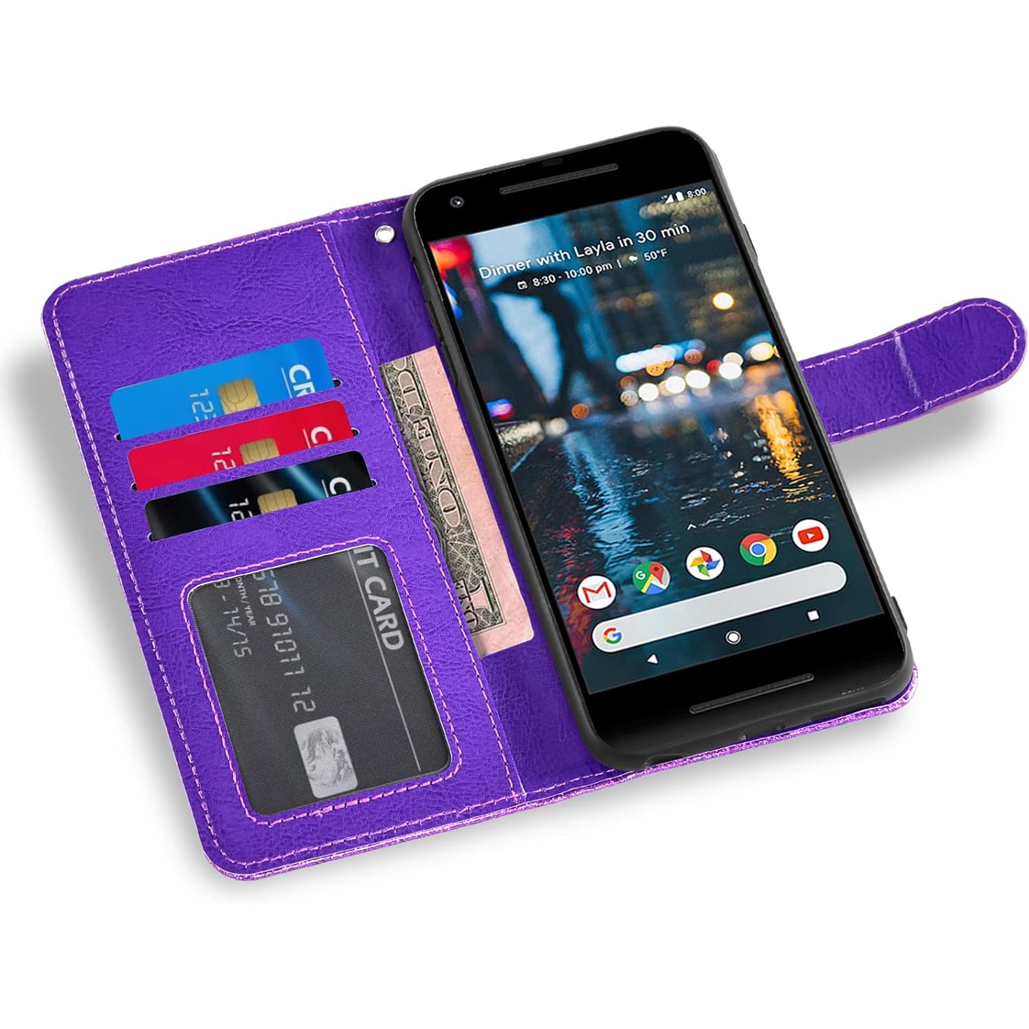 Étui de téléphone pour Pixel 2 de Google avec protecteur d'écran en verre trempé et fente pour carte d'accessoires