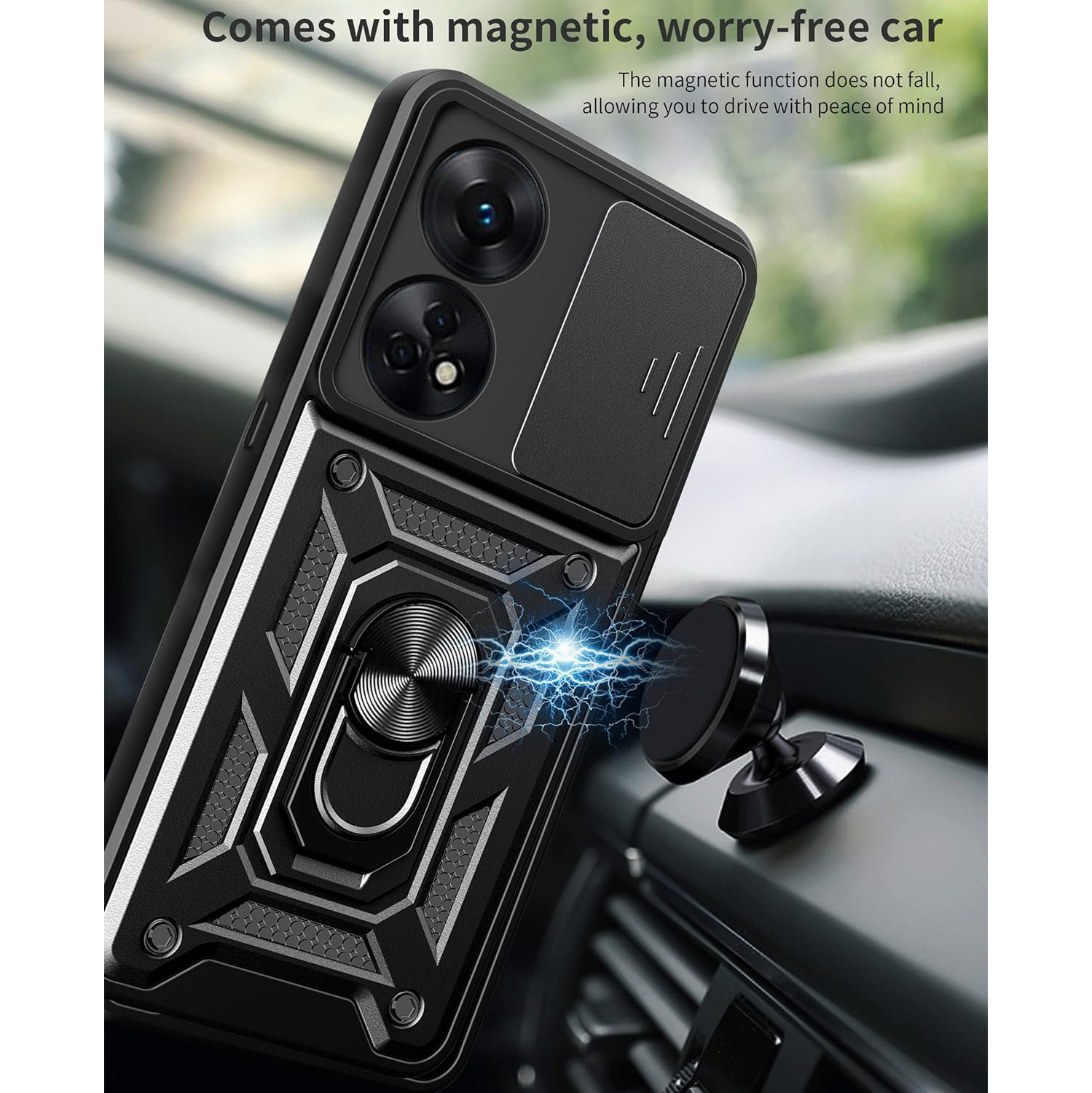 for Oppo Reno8 T 4G Case with Slide Camera Cover, Military Grade Drop Protective Phone Cover Case