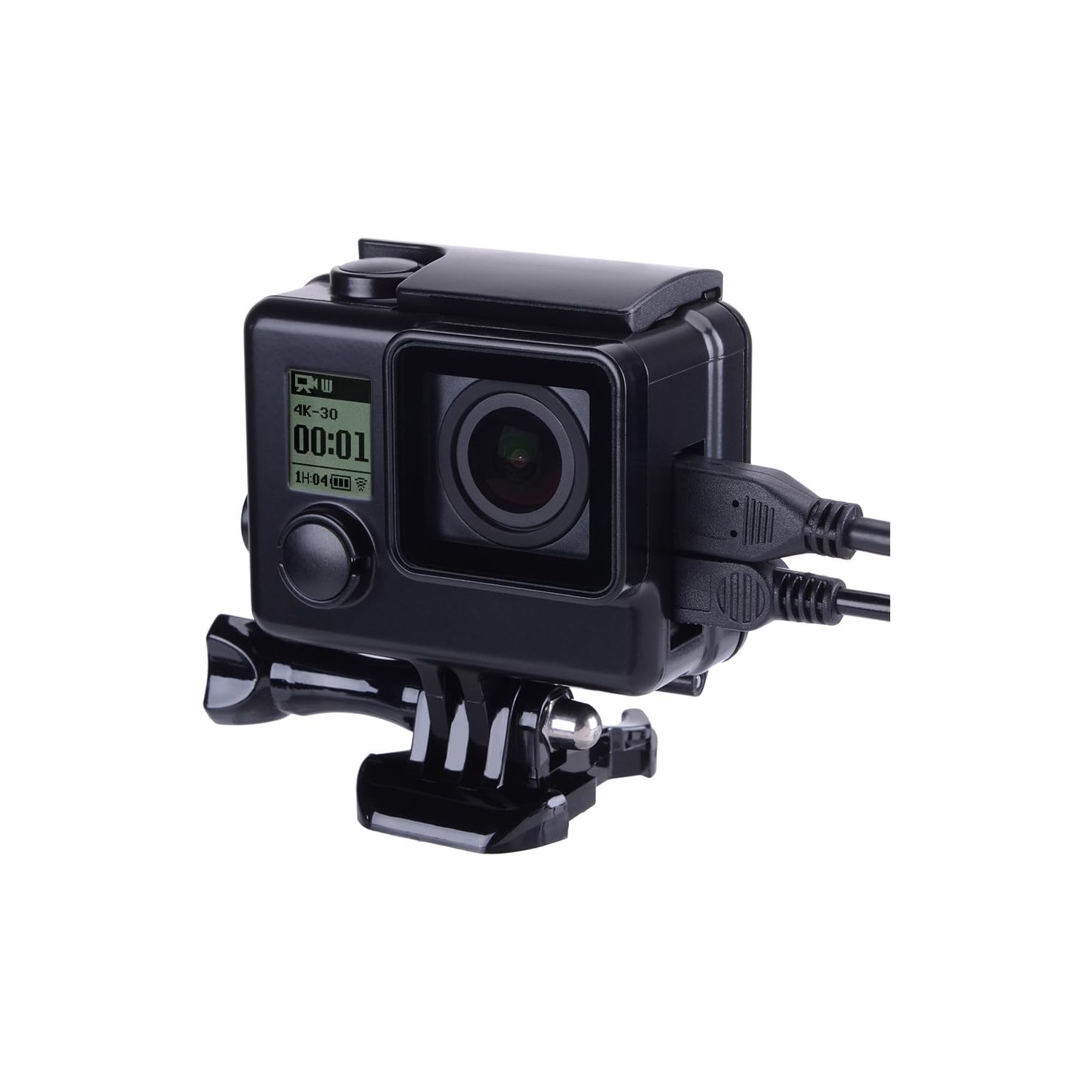 Protective case Black Charging case Wire Connectable Skeleton Protective Side Open Housing case for GoPro Hero 4