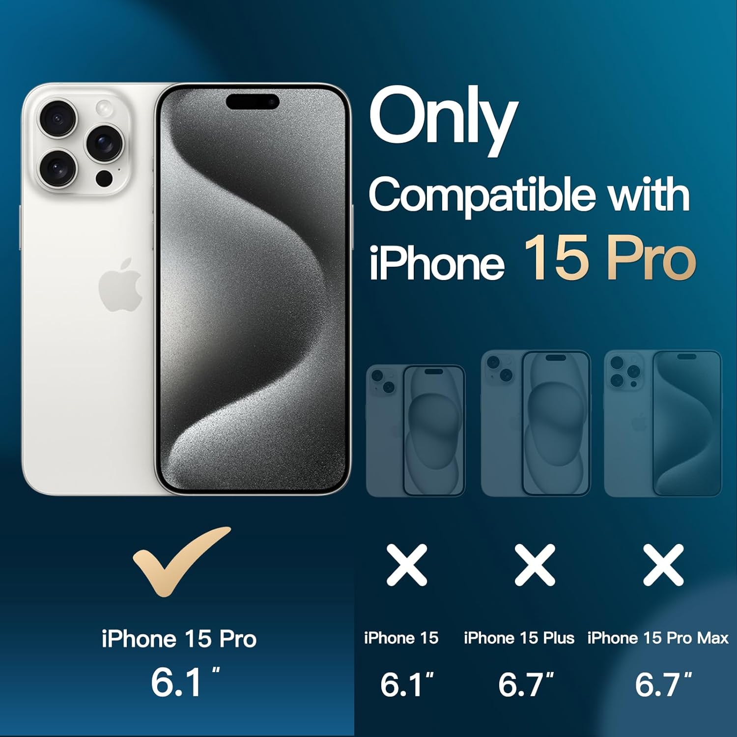 5 in 1 Case for iPhone 15 Pro 6.1-Inch with 2-Pack Each Tempered Glass Screen Protector and Camera Lens